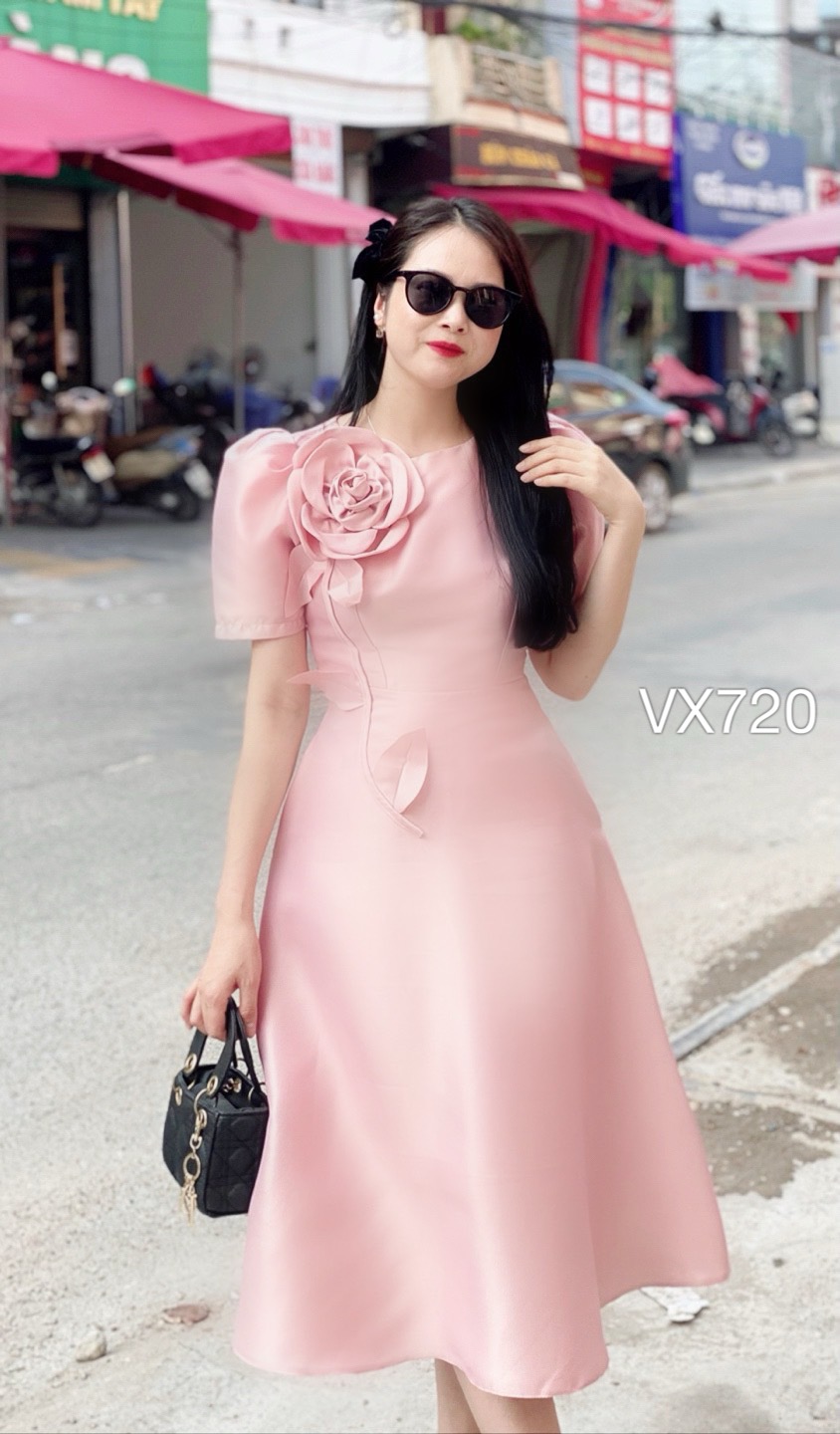 Đầm công sở họa tiết dáng chữ A cổ V KK117-22 | Thời trang công sở K&K  Fashion