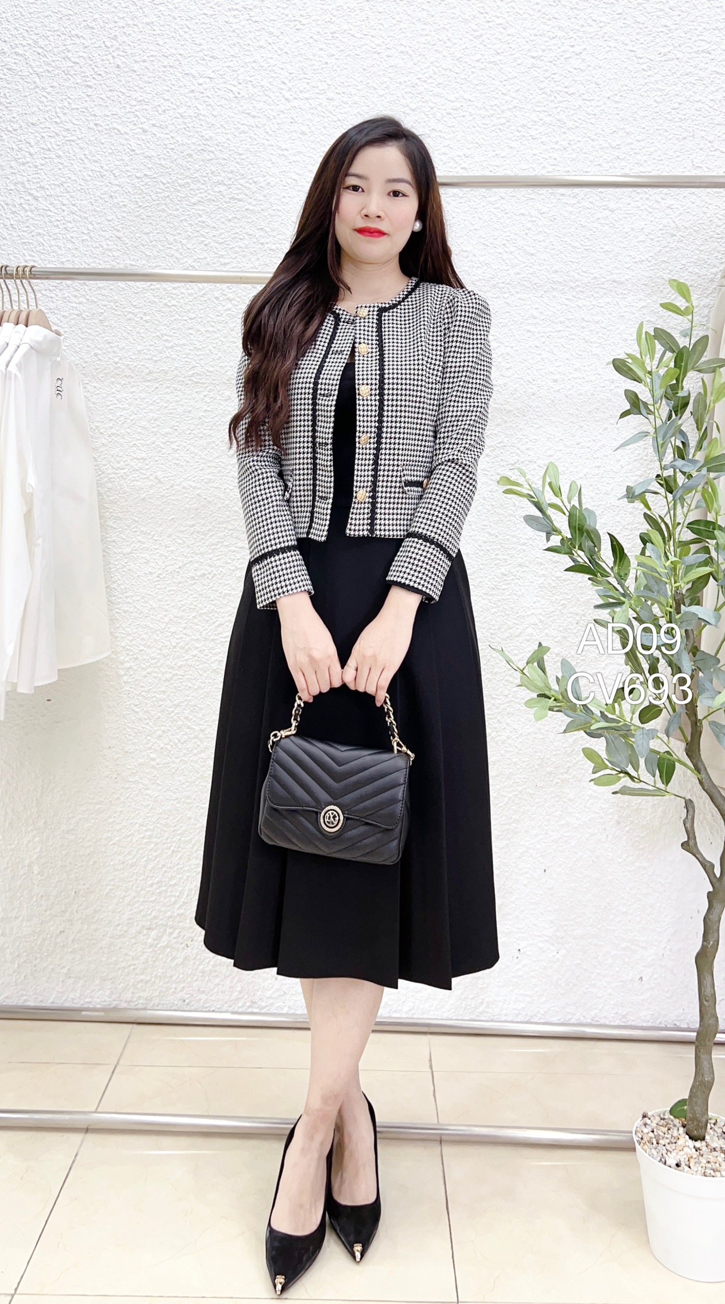 AD09 Áo dạ kẻ cúc vàng