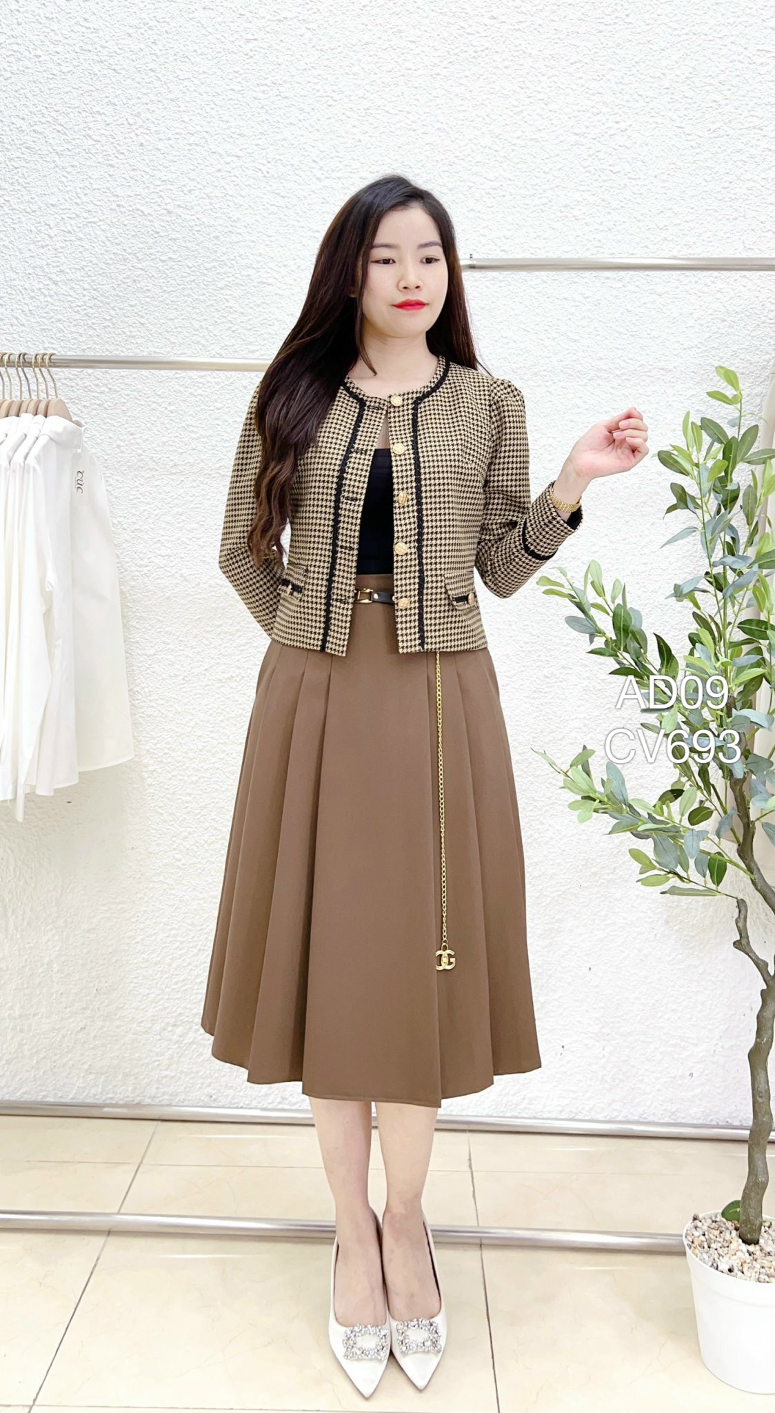AD09 Áo dạ kẻ cúc vàng
