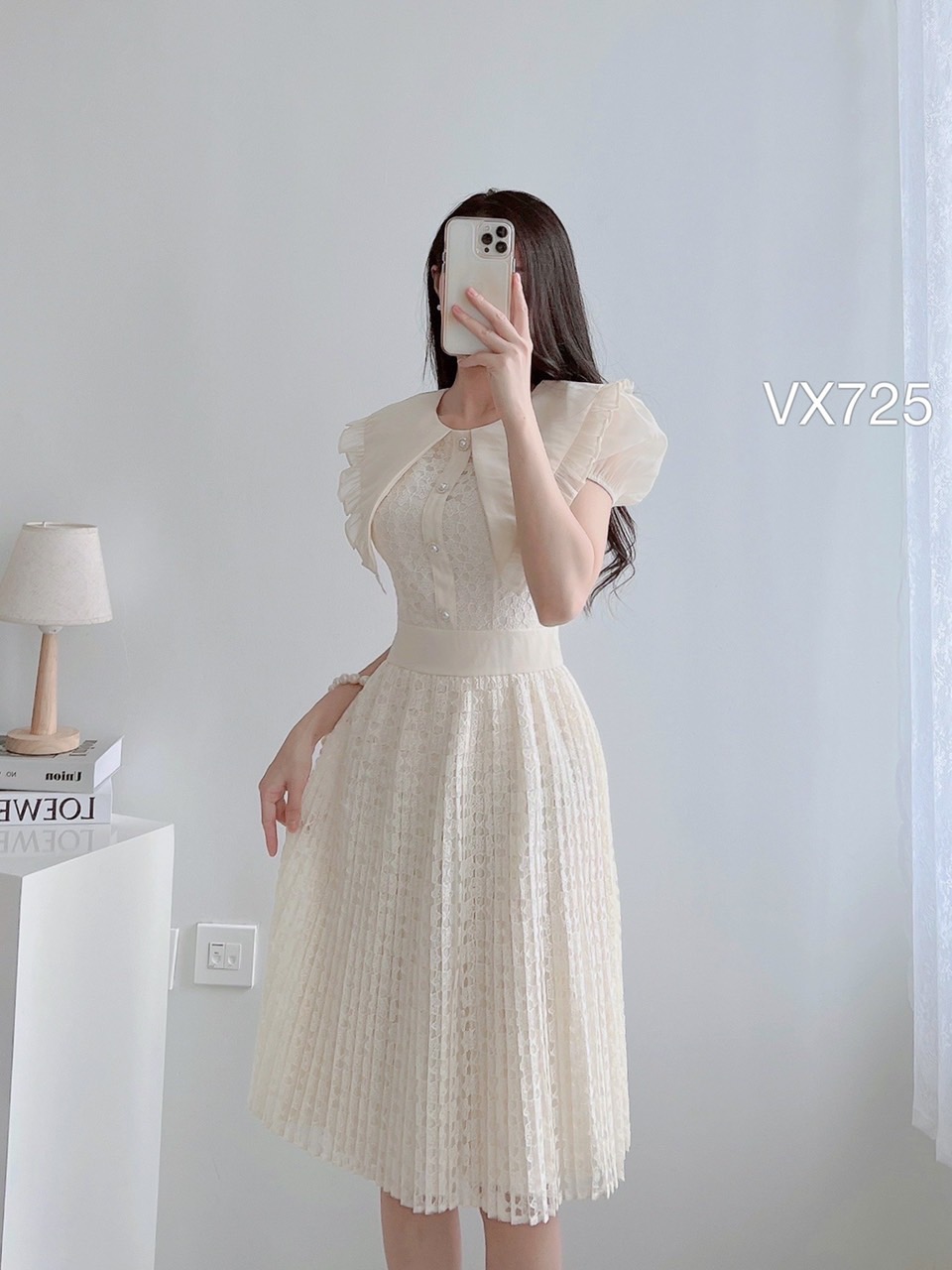 VX725 váy ren dập ly