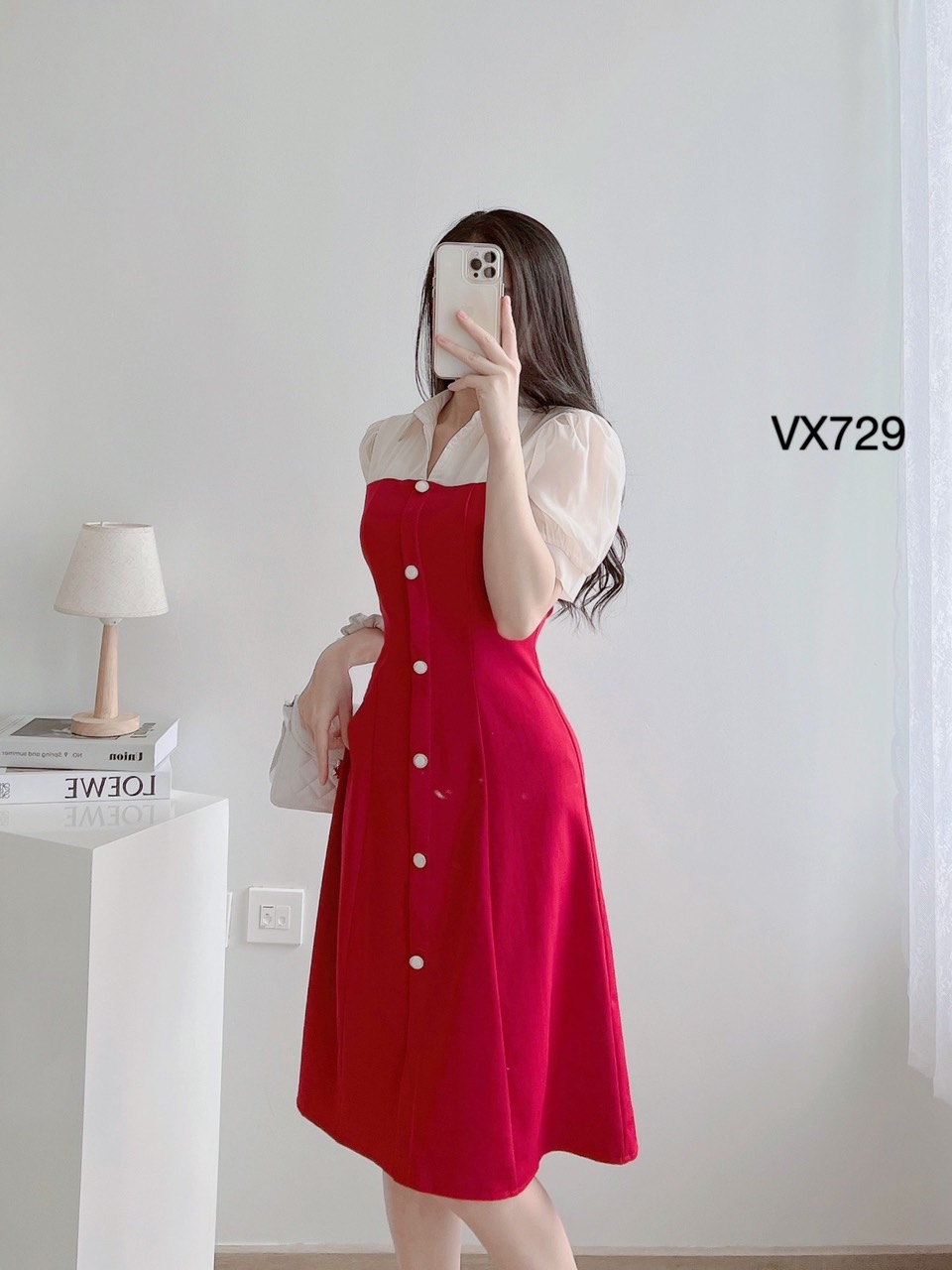 VX729 váy phối cổ tơ