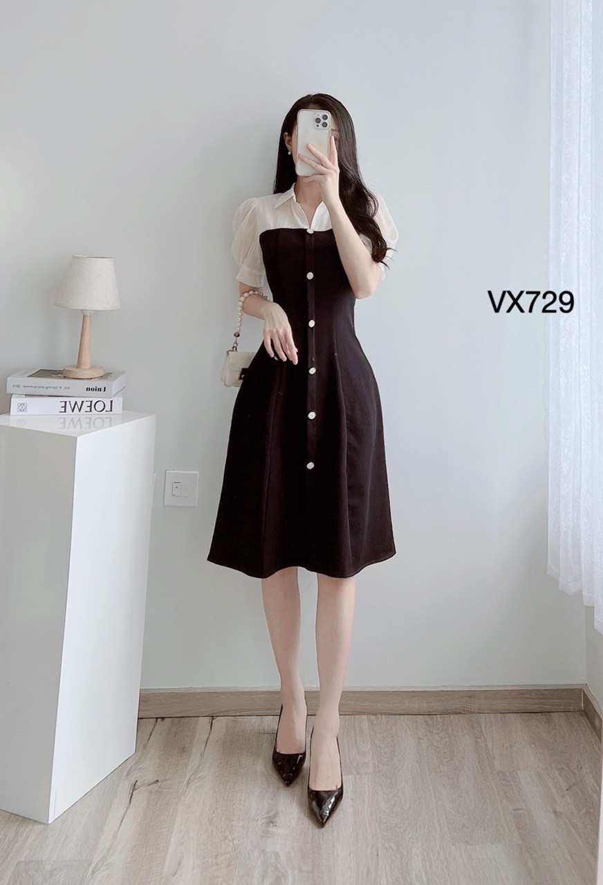 VX729 váy phối cổ tơ