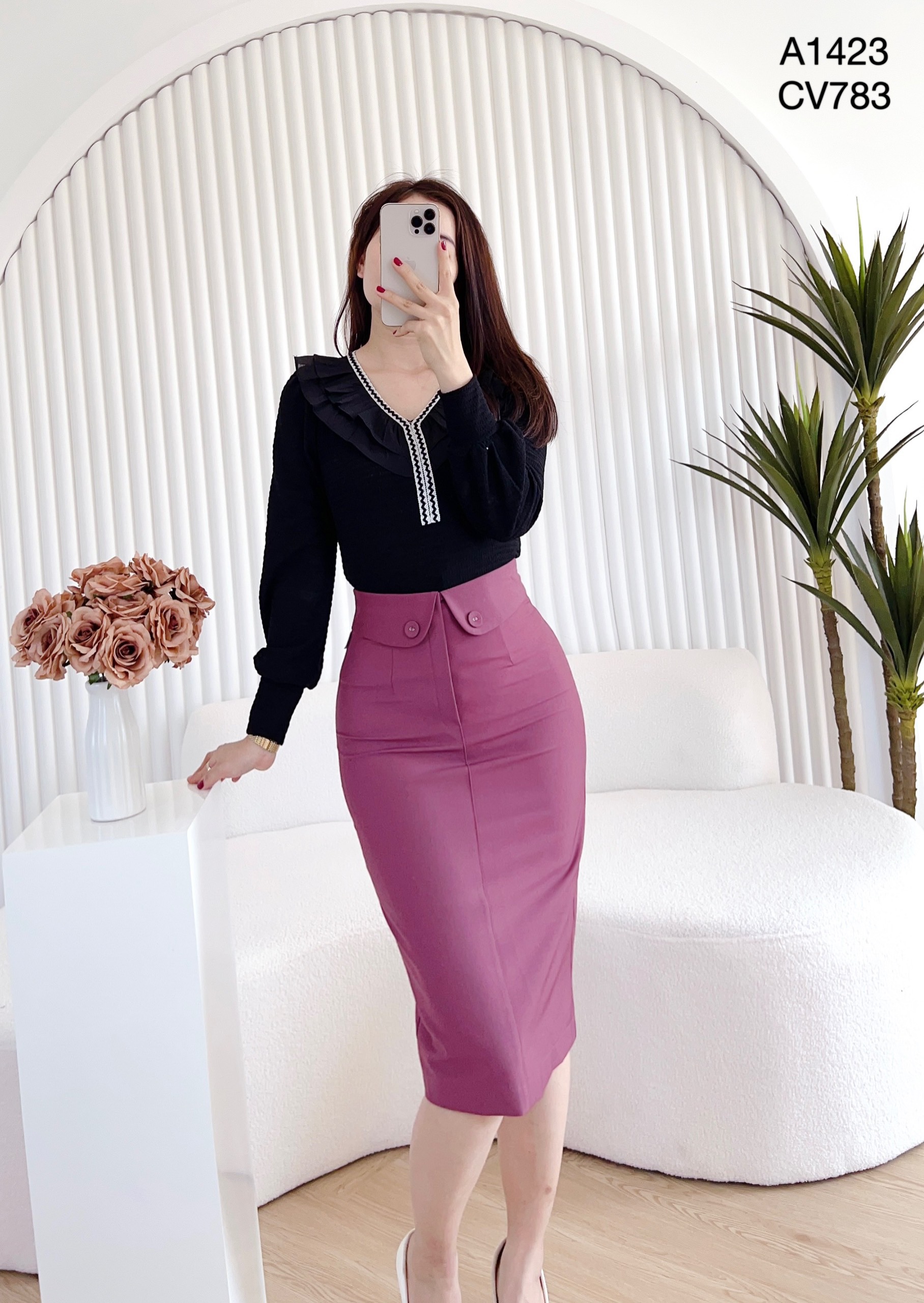 CV783 cv vạt cong 2 cúc bọc