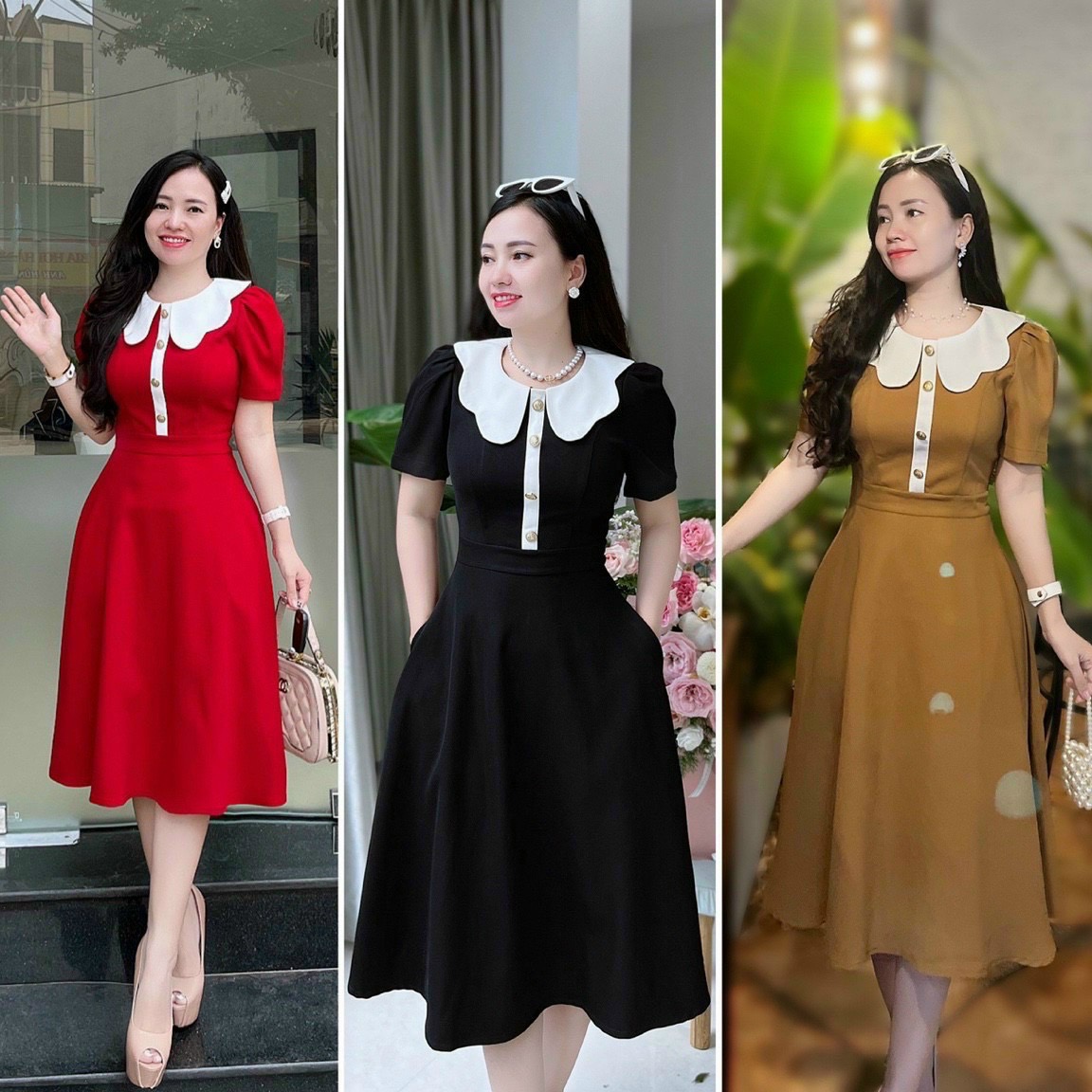 VX745 Váy xòe cổ bướm