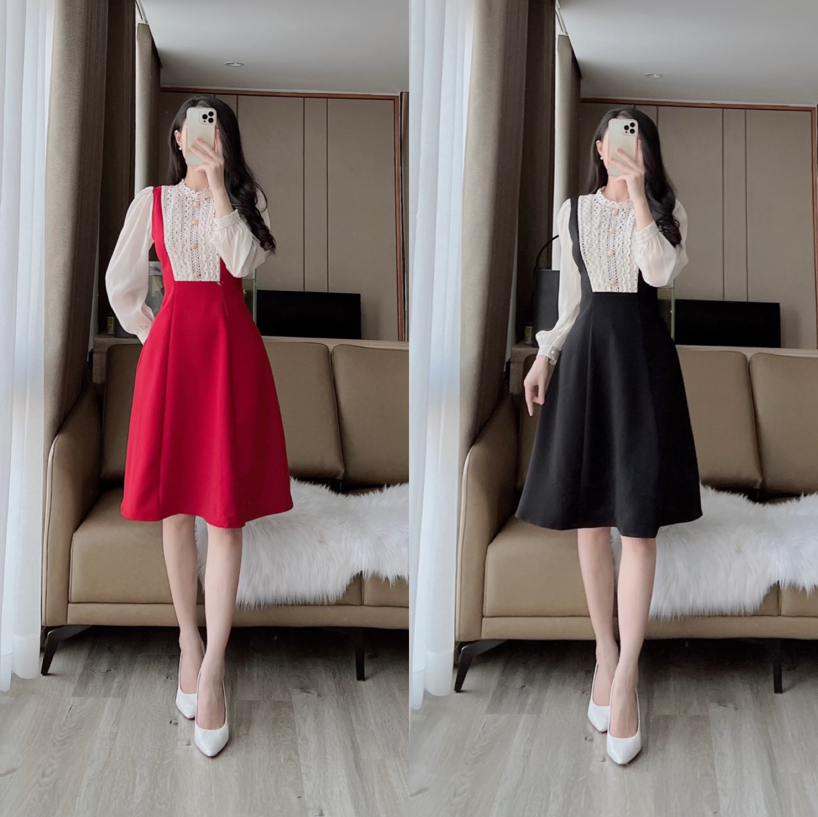 XinhXinh - Đầm xòe 2 dây viền ren cổ yếm cute diện ngày hè... | Facebook
