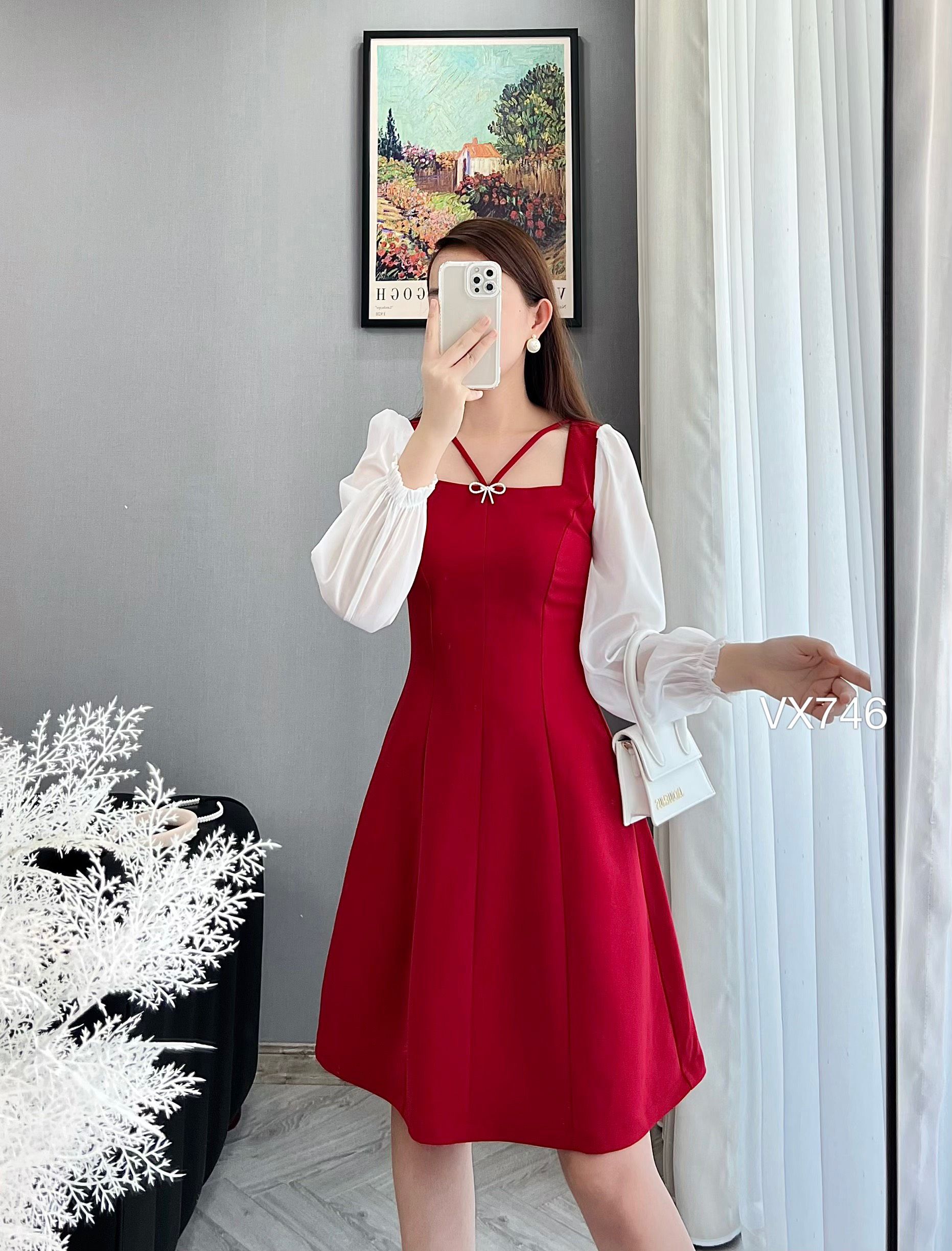 VX746 Váy nơ chéo cổ