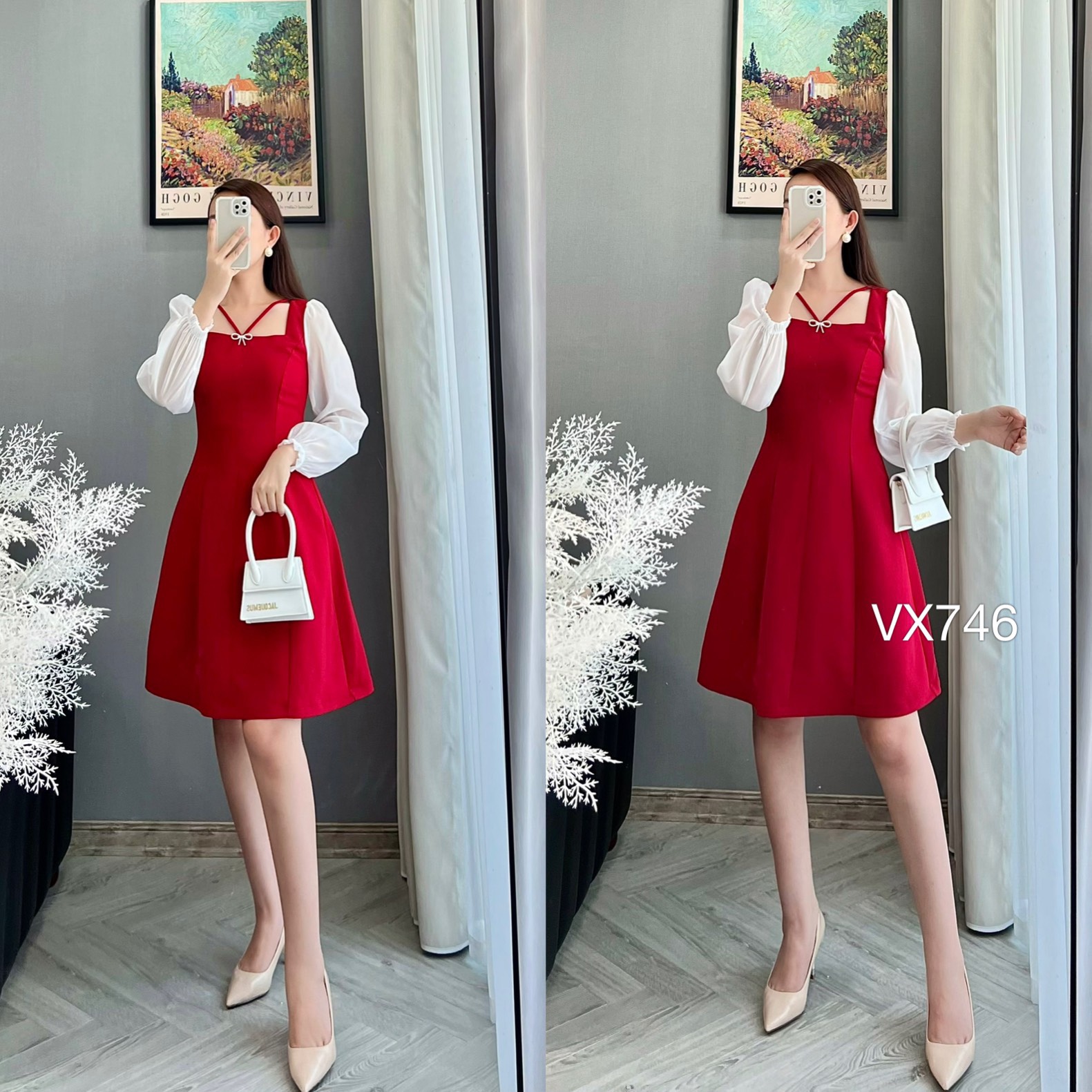 VX746 Váy nơ chéo cổ