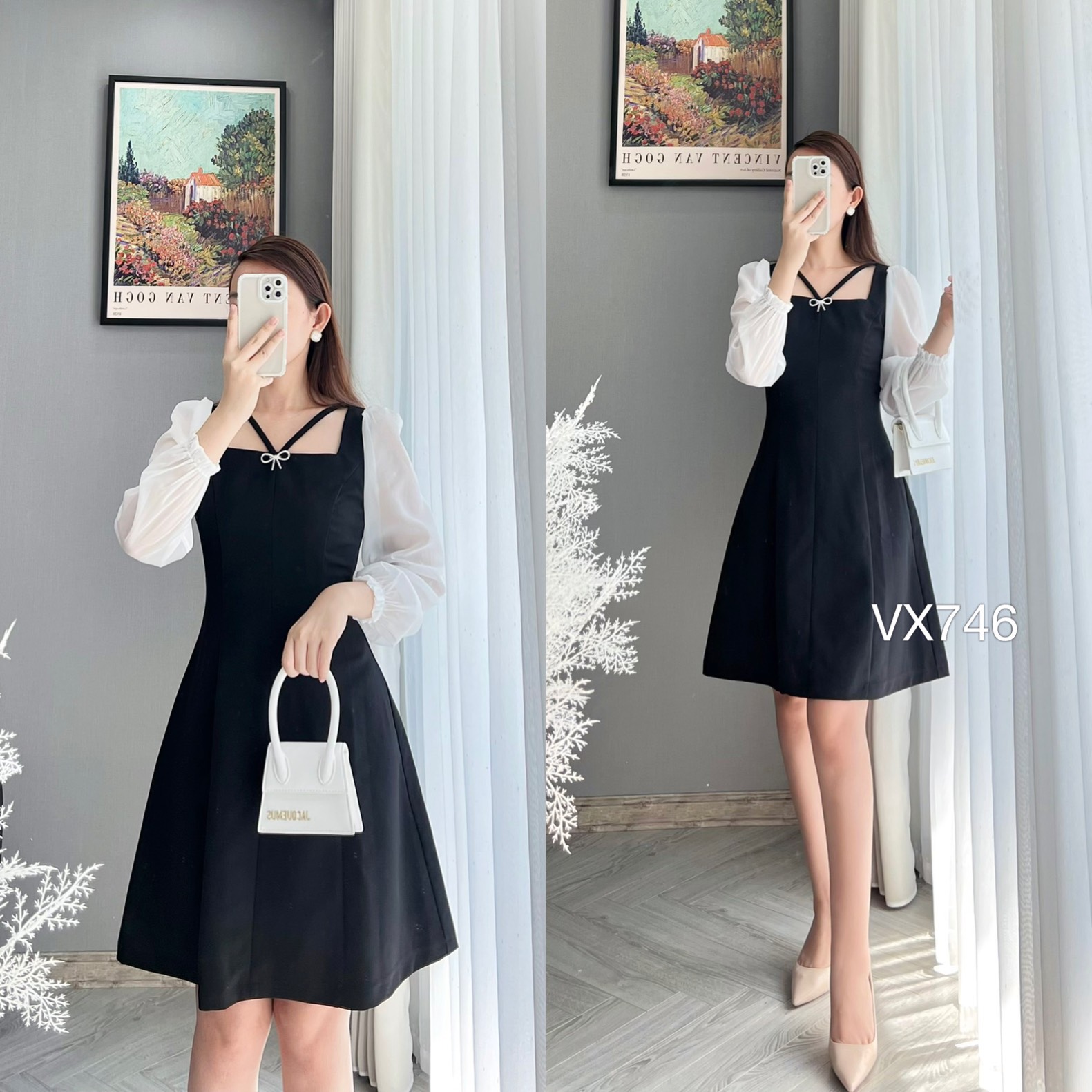 VX746 Váy nơ chéo cổ