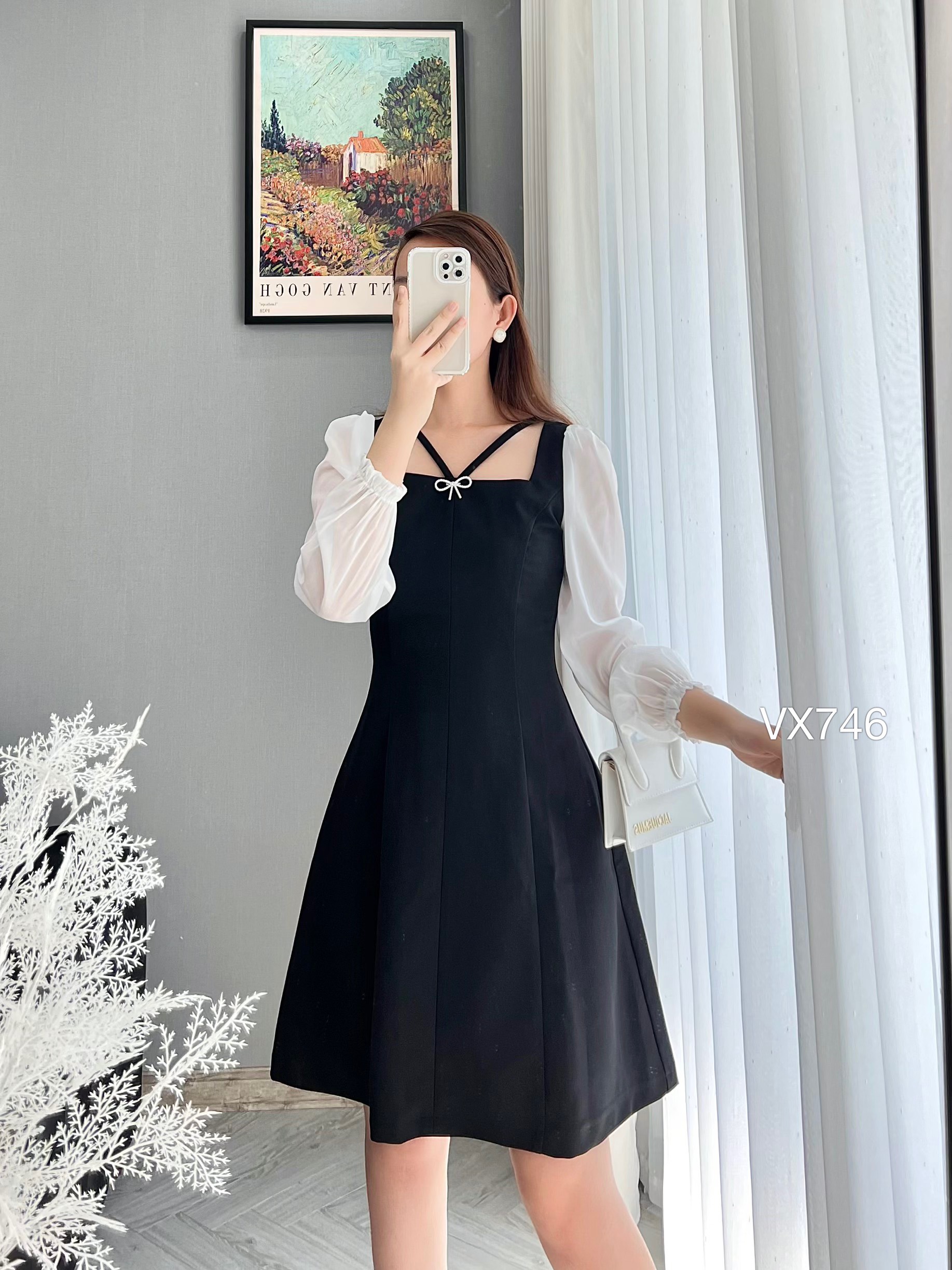 VX746 Váy nơ chéo cổ
