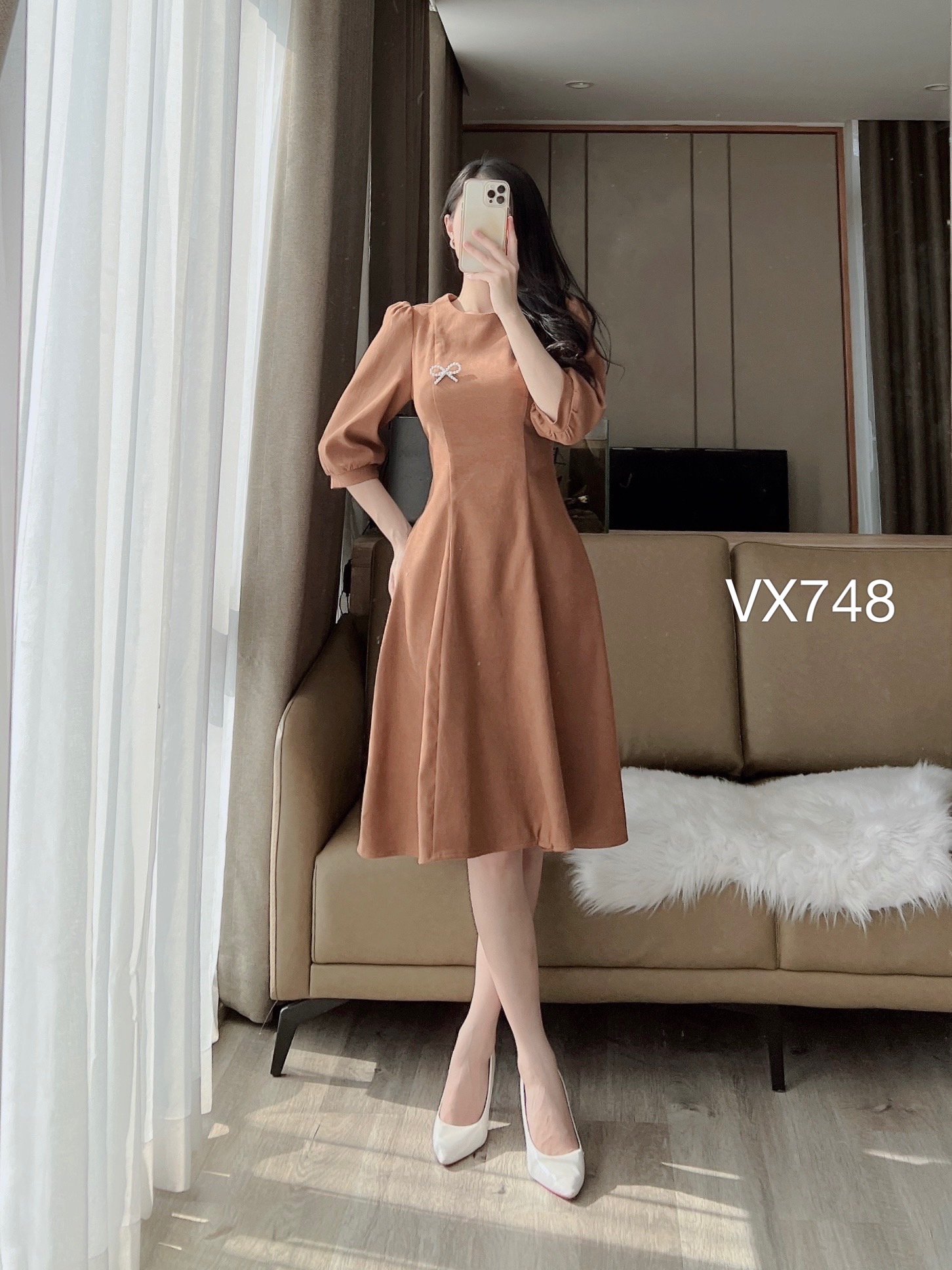 VX748 Váy xòe kèm tag nơ