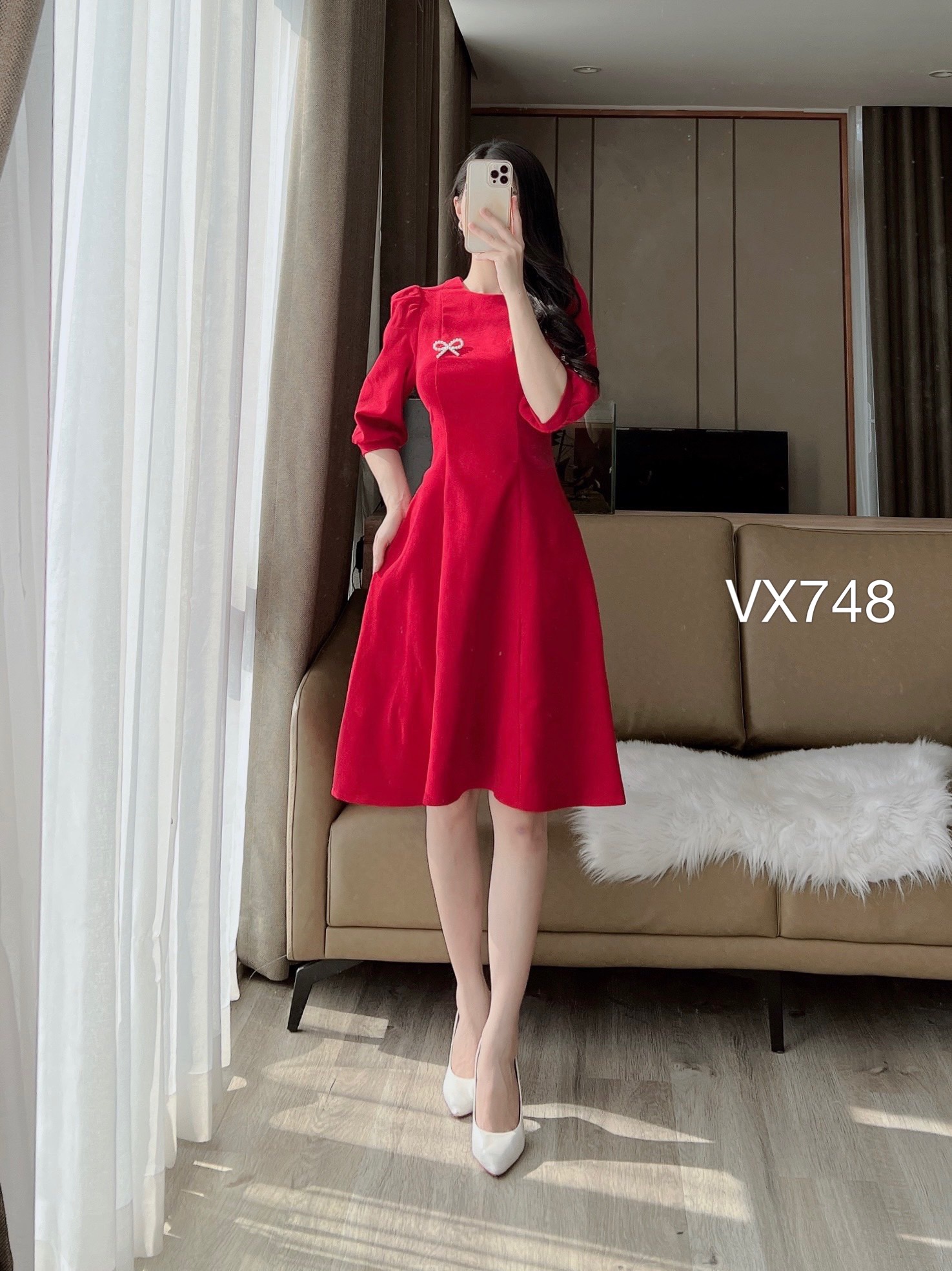 VX748 Váy xòe kèm tag nơ