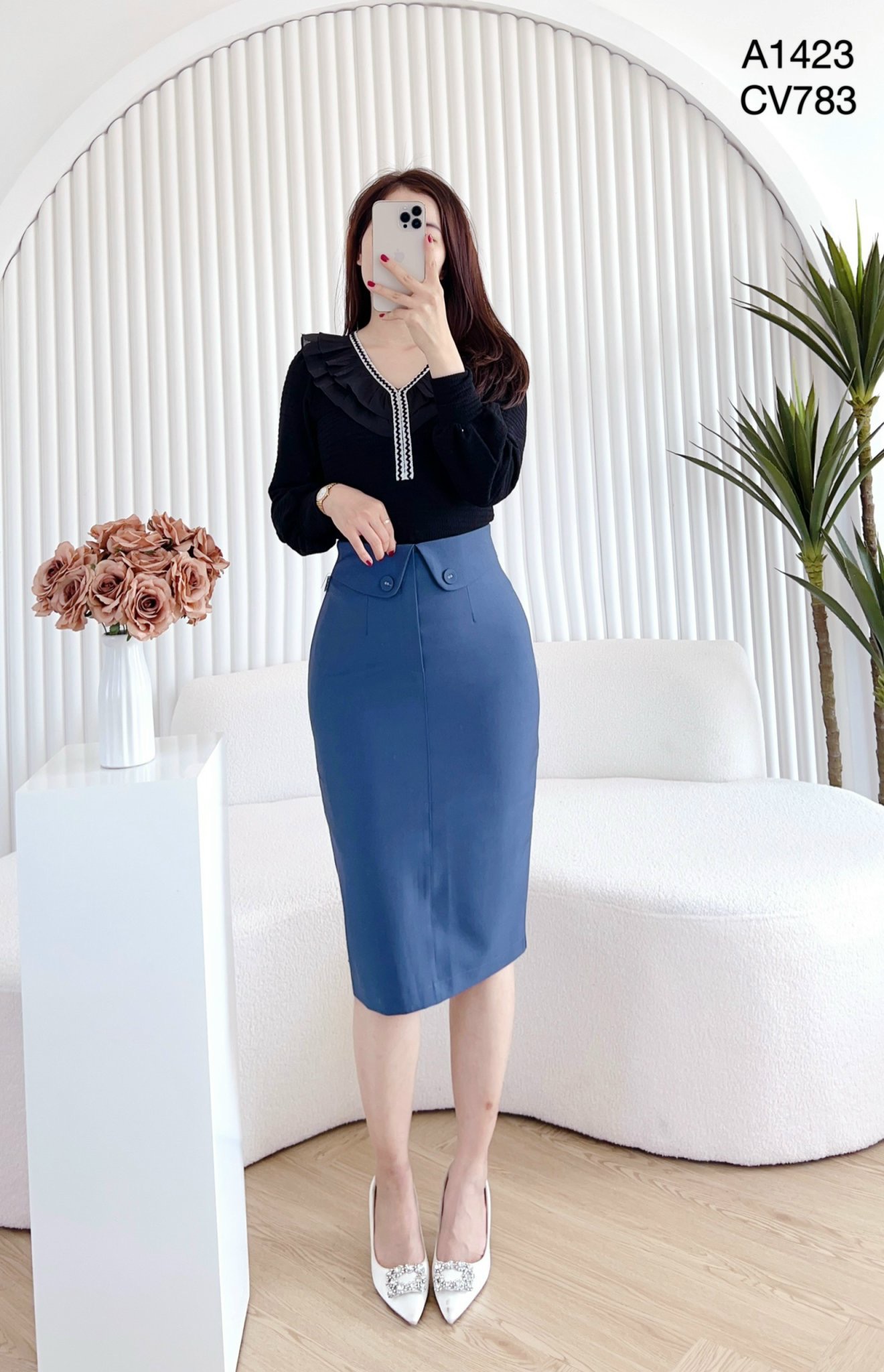 CV783 cv vạt cong 2 cúc bọc