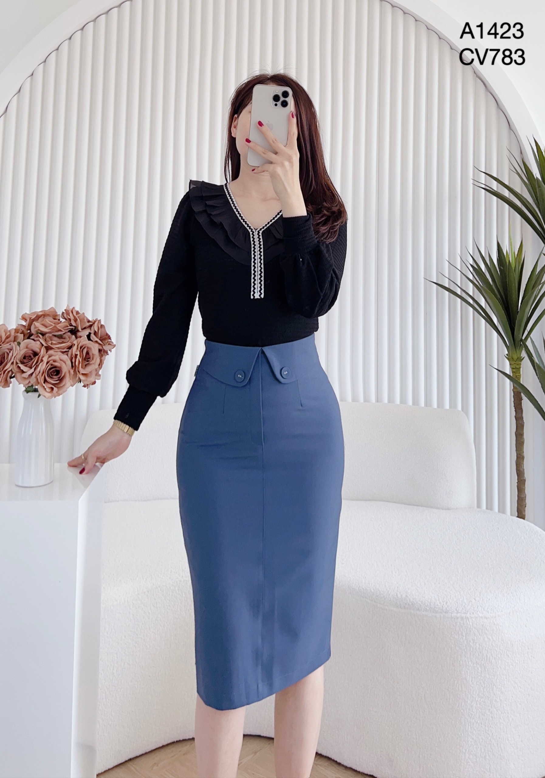 CV783 cv vạt cong 2 cúc bọc