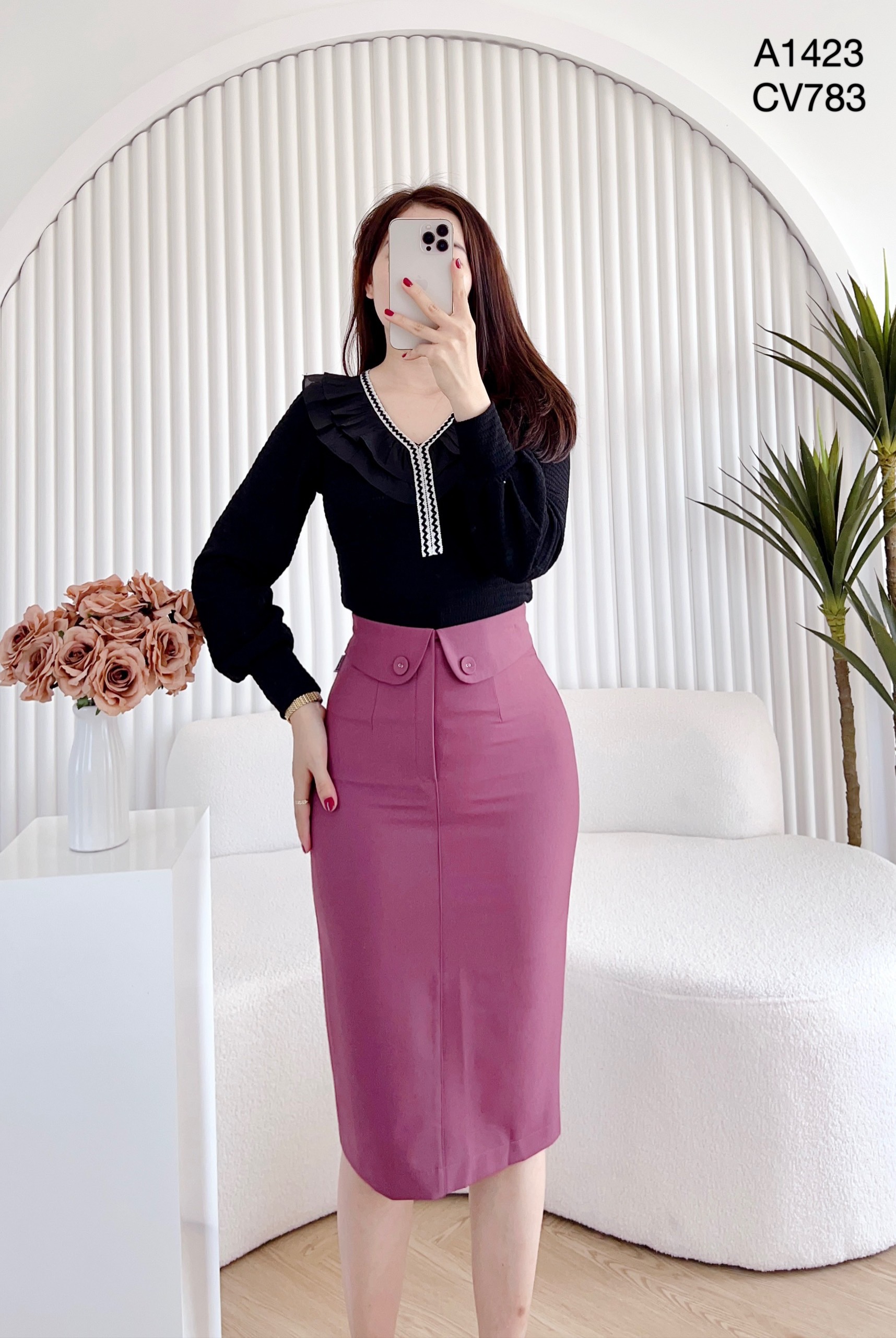 CV783 cv vạt cong 2 cúc bọc