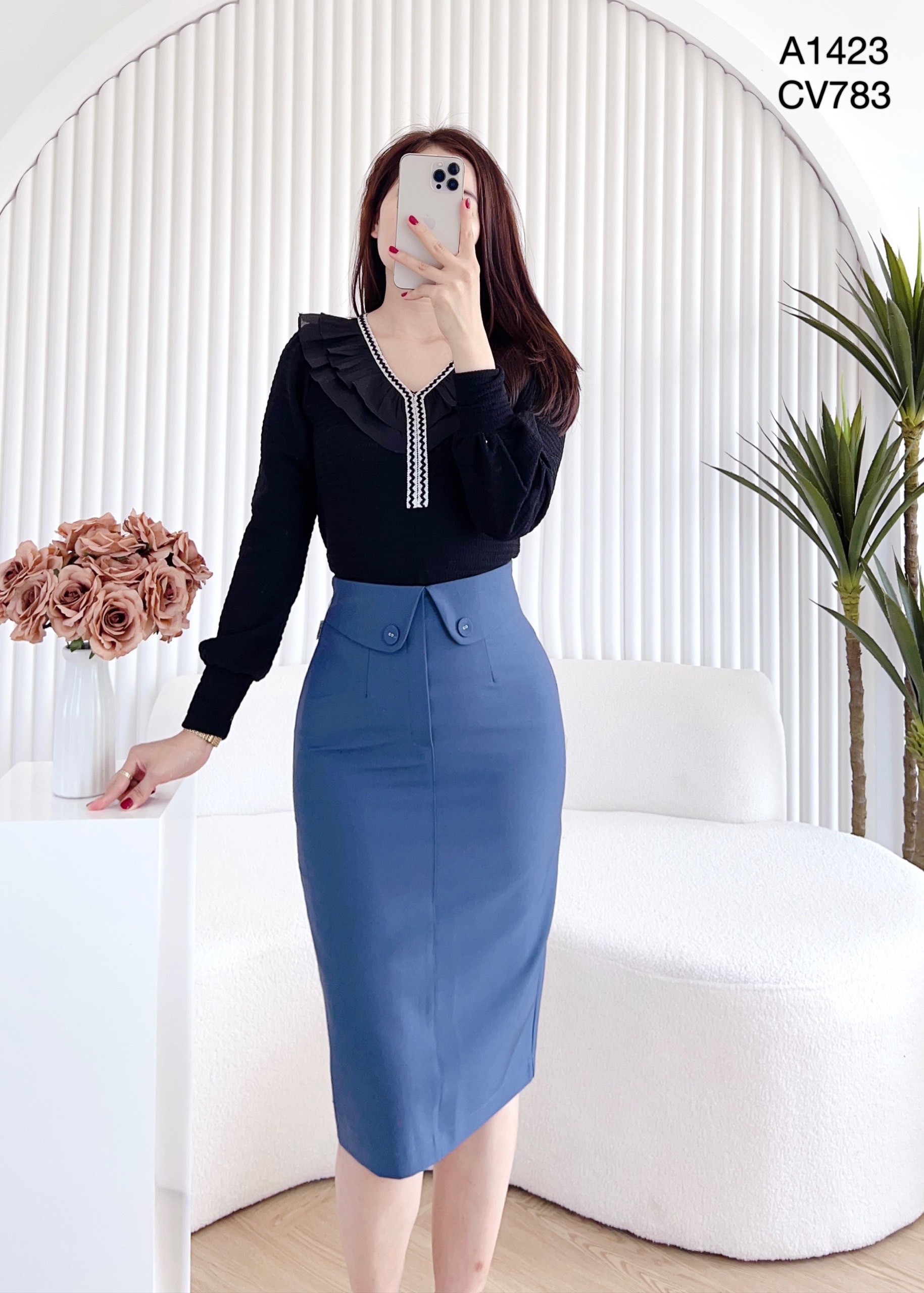 CV783 cv vạt cong 2 cúc bọc