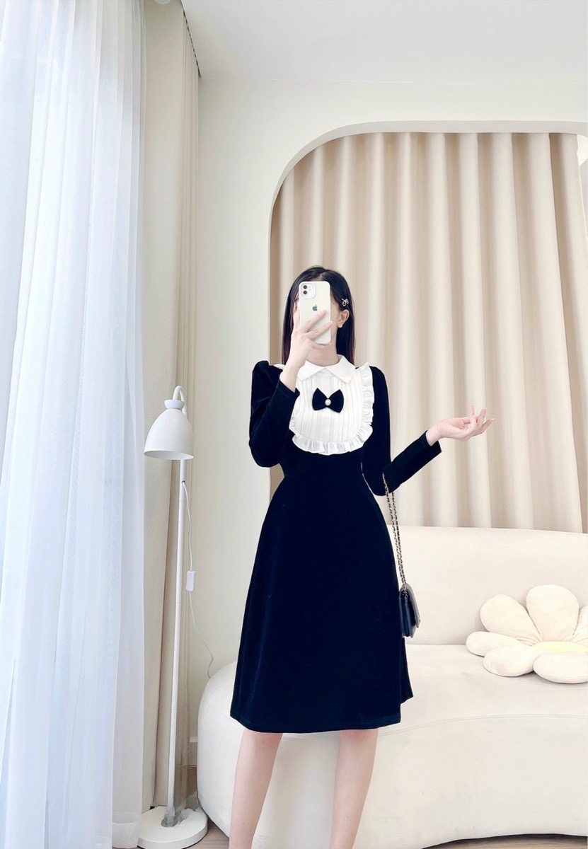 VN01 Váy nhung bèo vuông