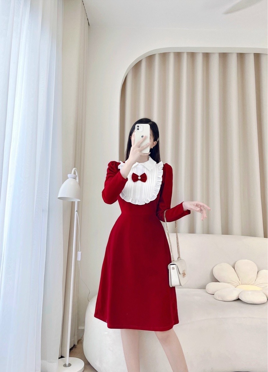 VN01 Váy nhung bèo vuông