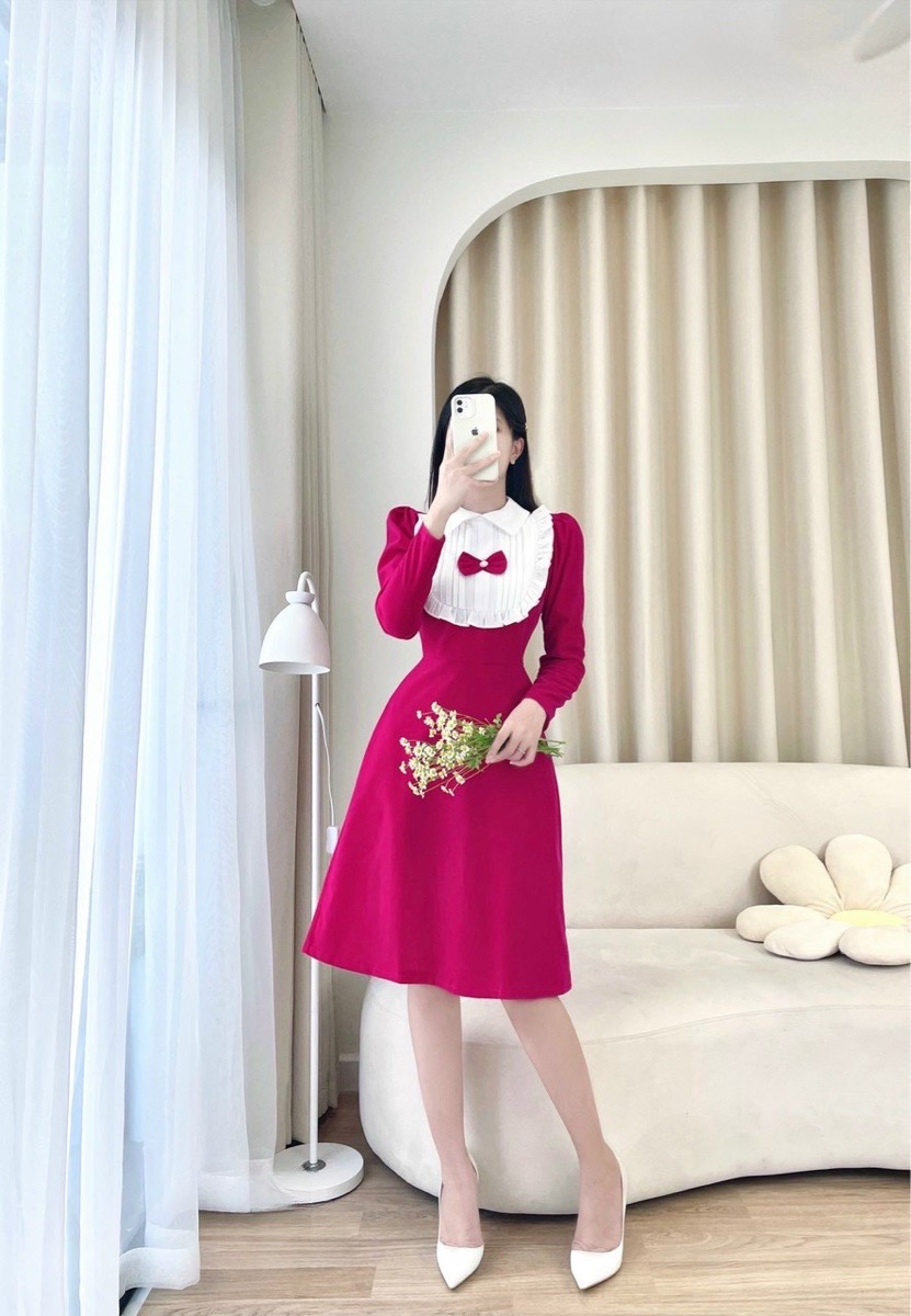 VN01 Váy nhung bèo vuông
