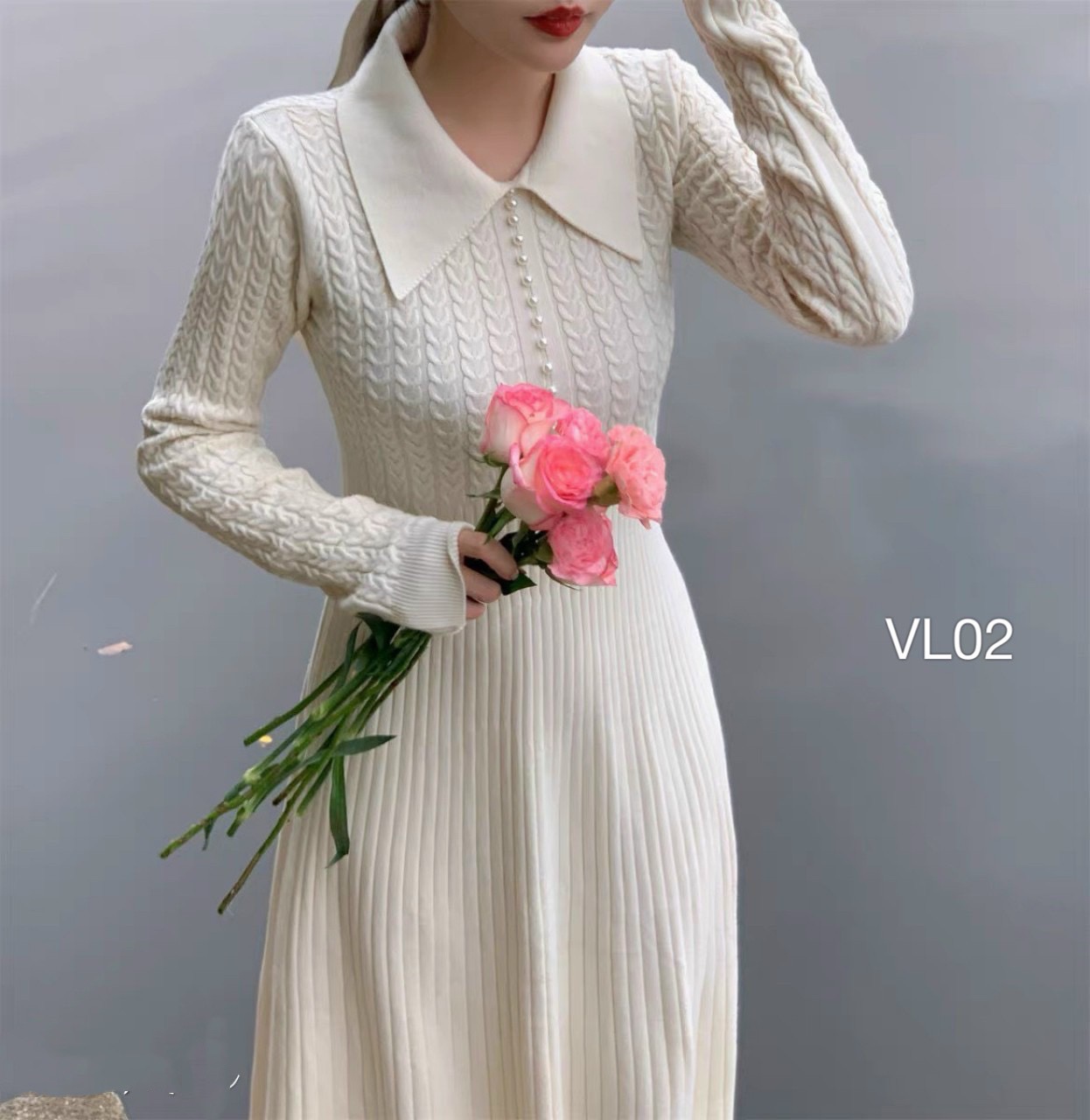 VL02 váy len tăm cúc ngọc