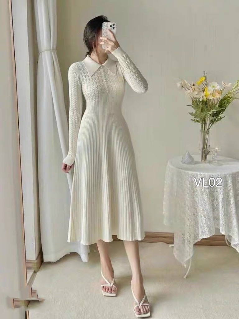 VL02 váy len tăm cúc ngọc