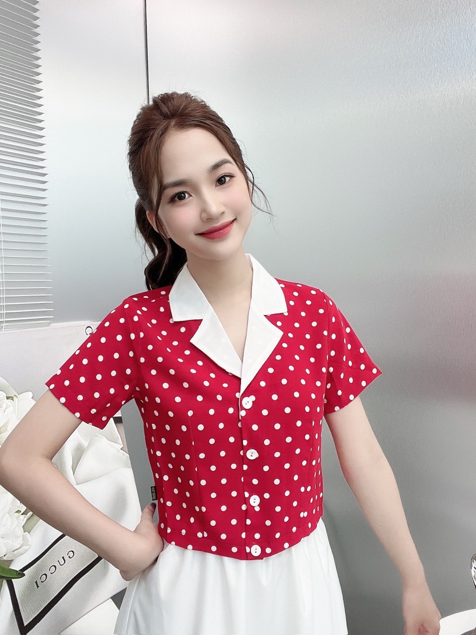 Váy chấm bi ngắn tay 2019 mùa hè mới của phụ nữ dài phần Hàn Quốc khí giảm  béo thon gọn váy chữ A - A-Line Váy đầm xòe công sở |