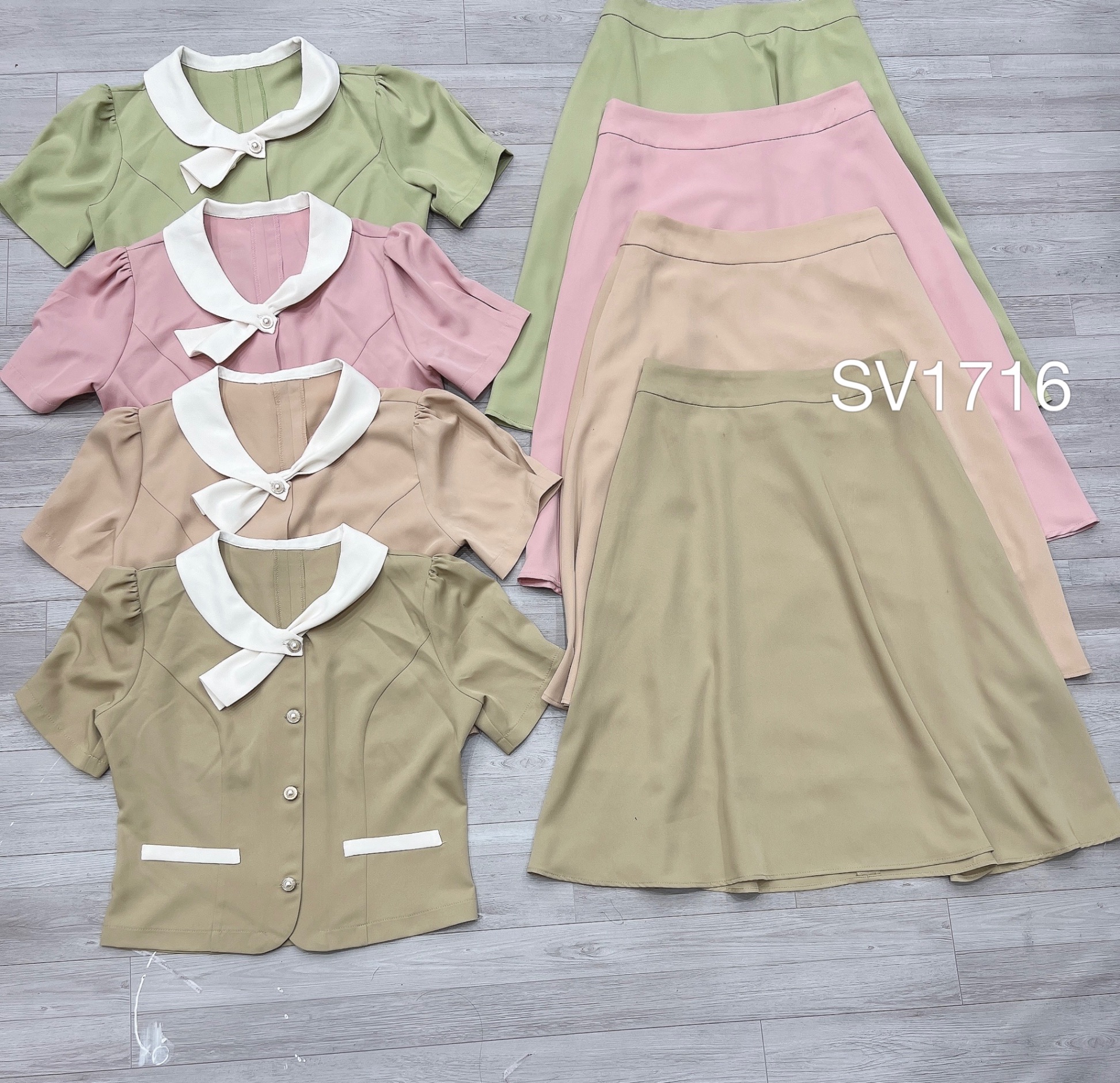 SV1716 set váy áo vạt bên