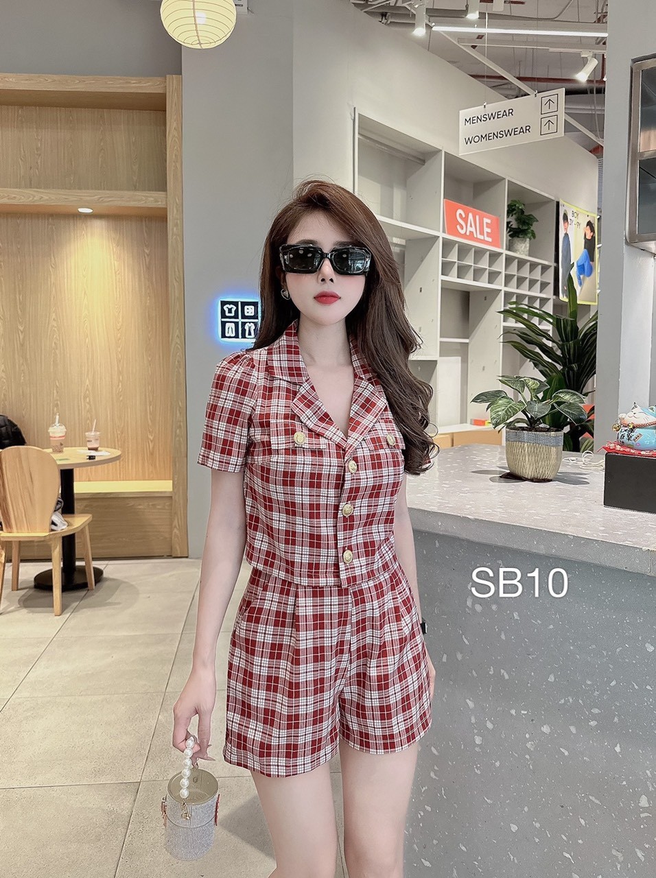 SB10 set bộ kẻ quần đùi