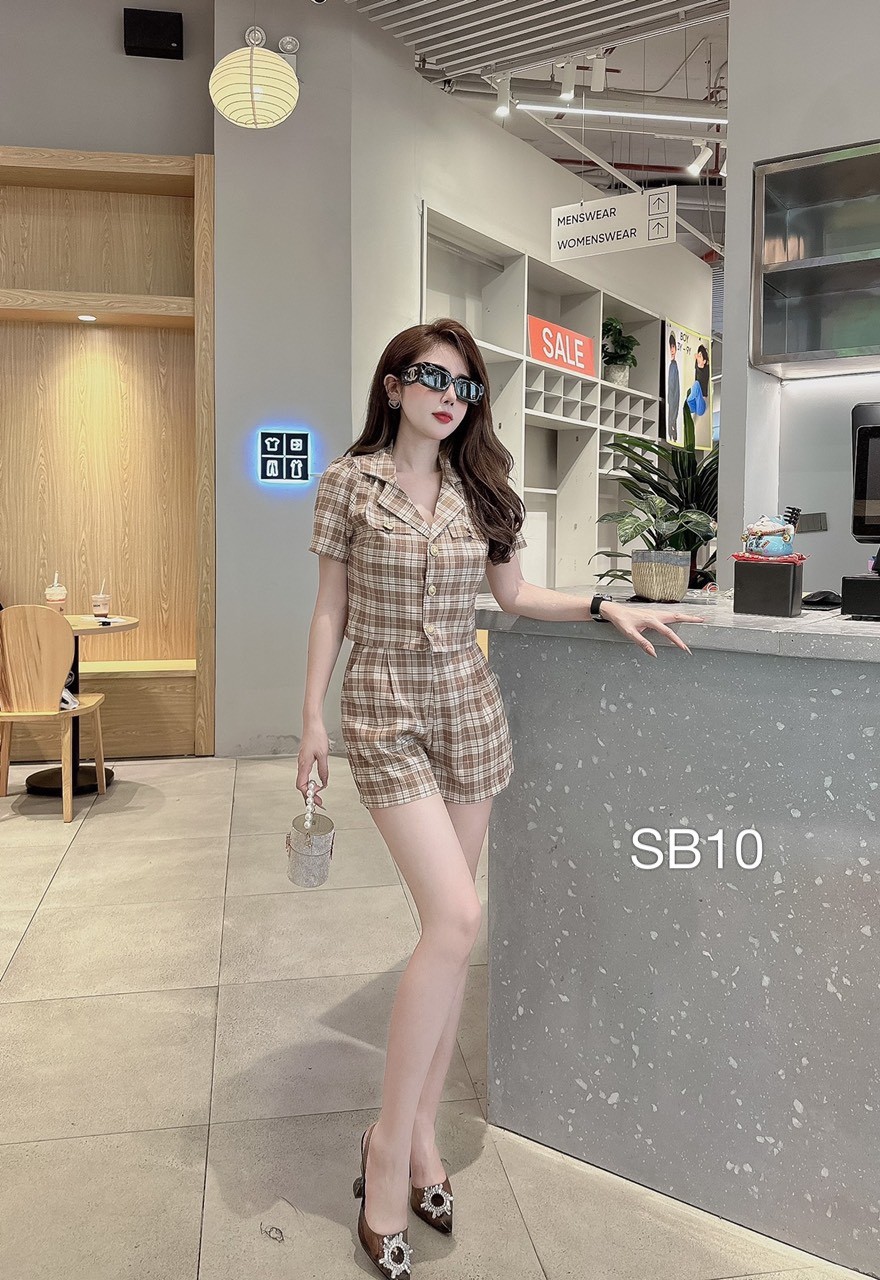 SB10 set bộ kẻ quần đùi