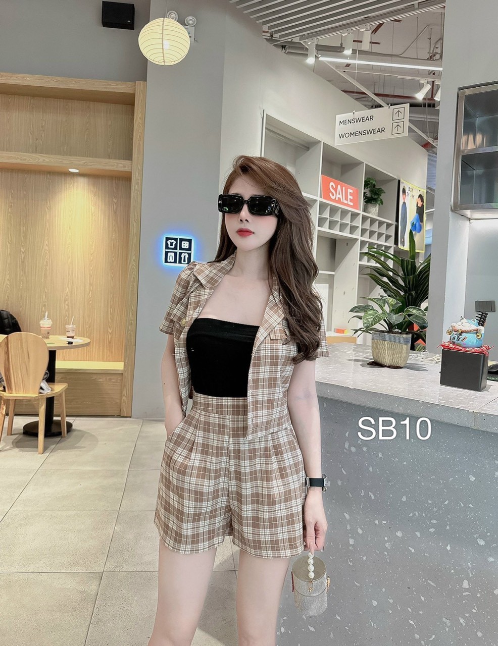 SB10 set bộ kẻ quần đùi