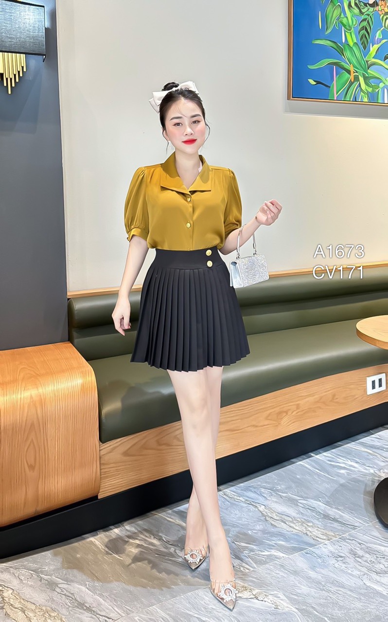 CV171 cv ly ngắn 2 cúc vàng