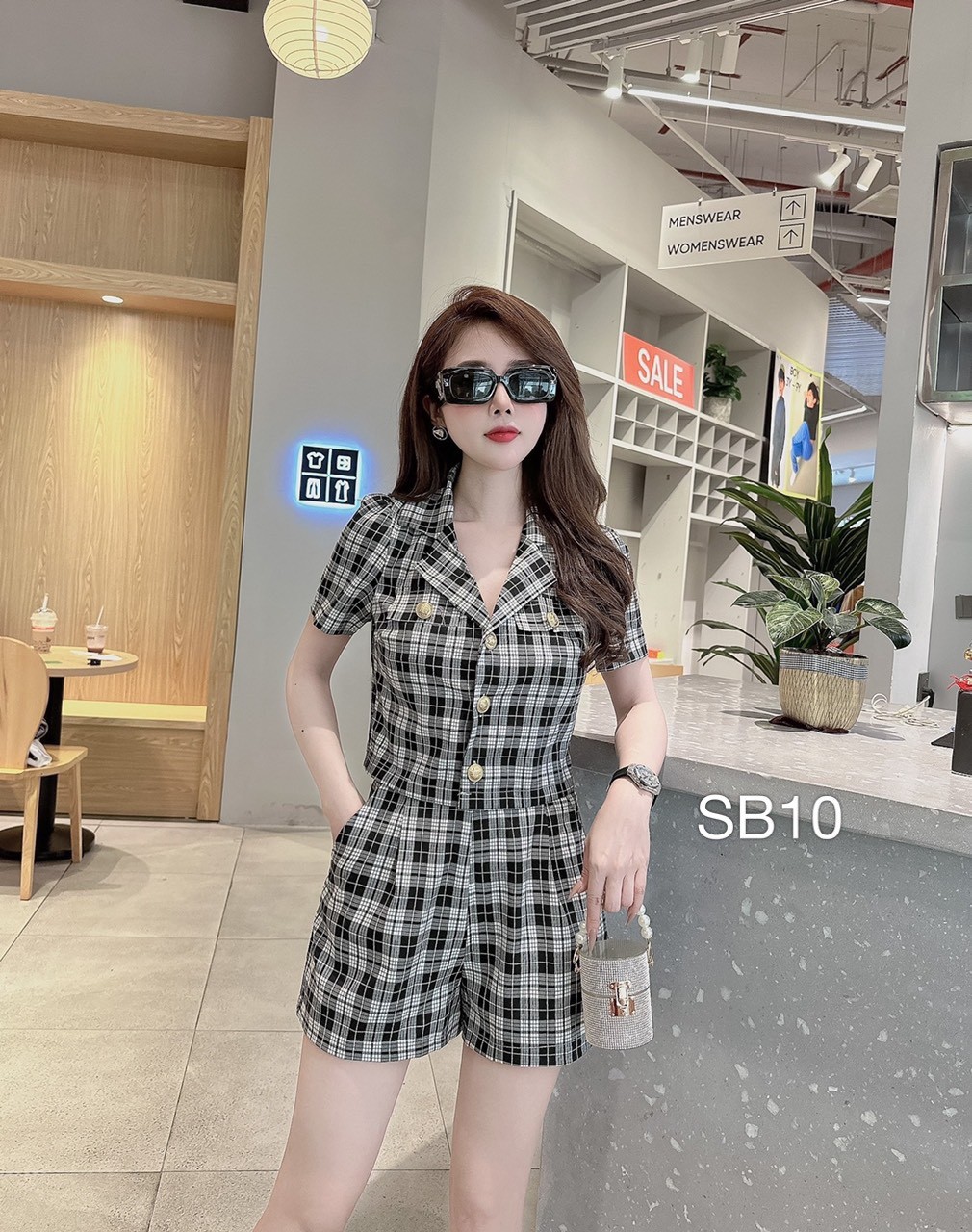 SB10 set bộ kẻ quần đùi