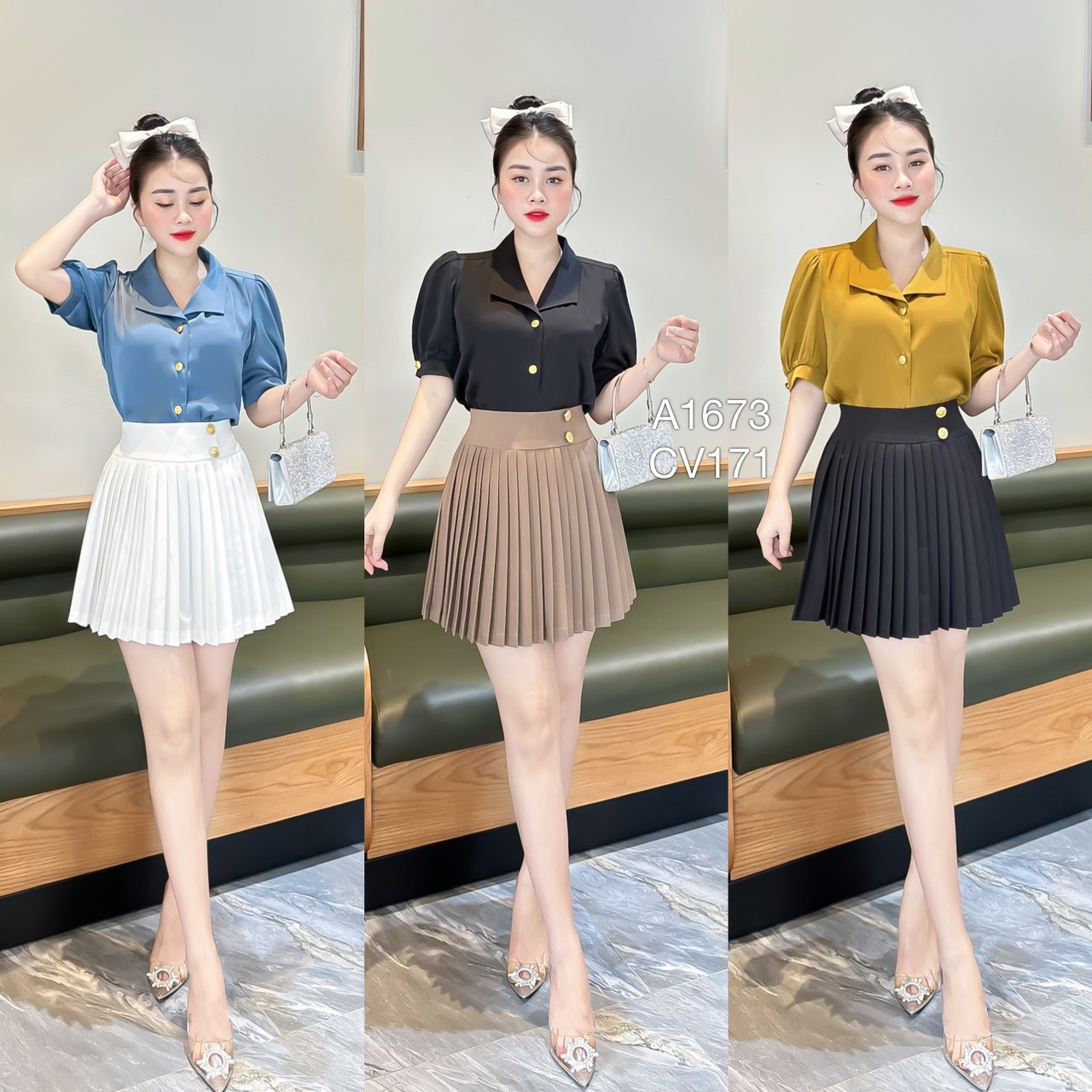 CV171 cv ly ngắn 2 cúc vàng