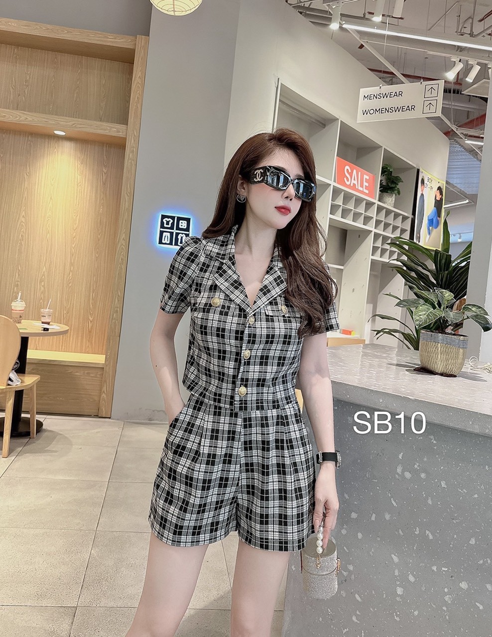 SB10 set bộ kẻ quần đùi