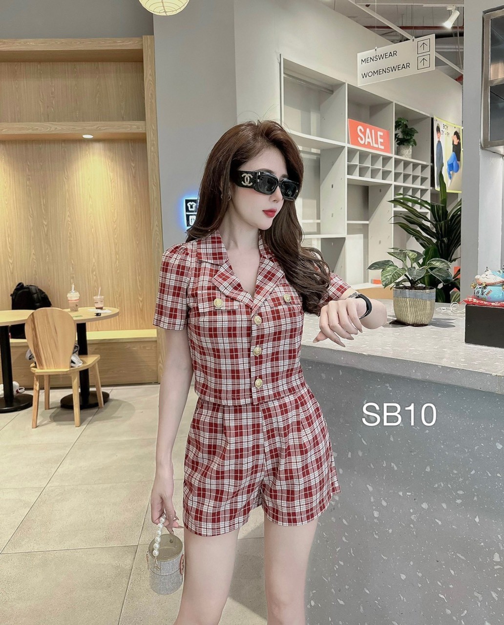 SB10 set bộ kẻ quần đùi