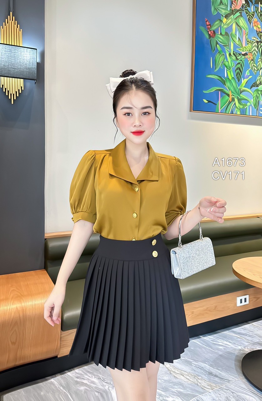 CV171 cv ly ngắn 2 cúc vàng