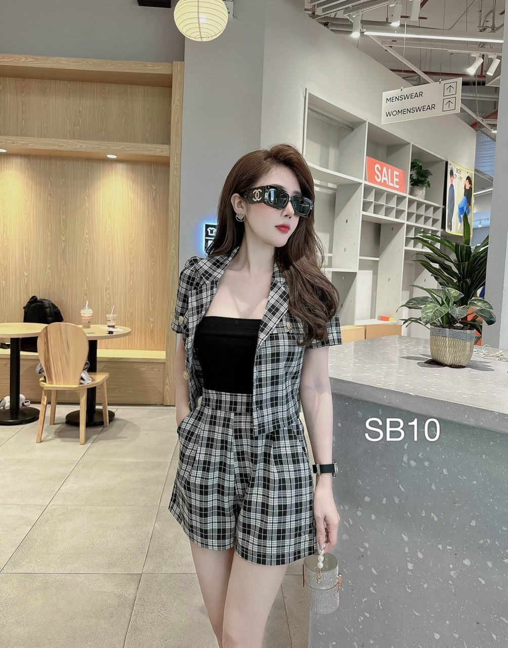 SB10 set bộ kẻ quần đùi