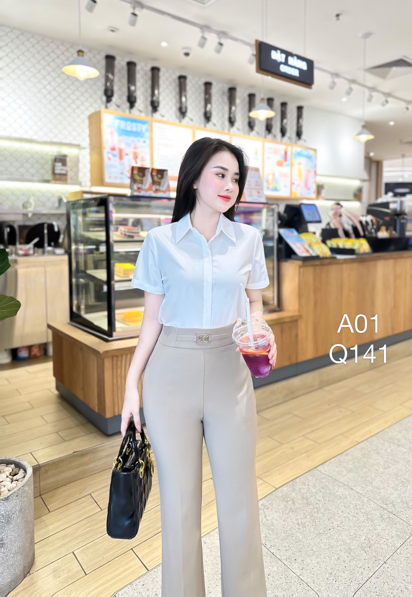 Q141 quần loe đai xoắn