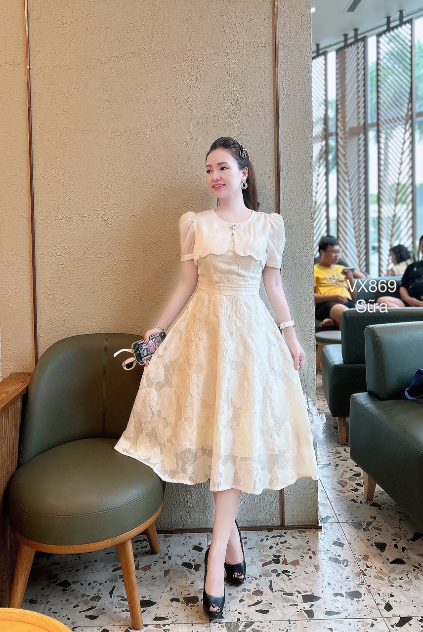Váy tiểu thư von hoa dập nổi | Shopee Việt Nam
