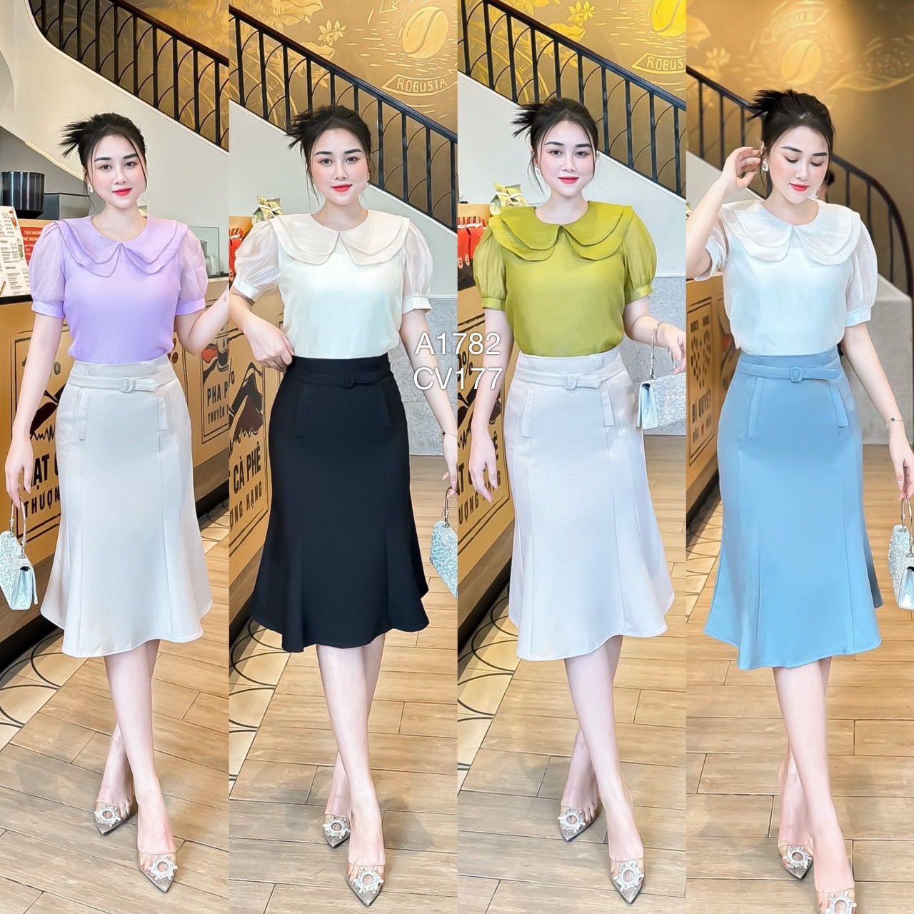 A1782 áo tơ cổ sen 2 tầng
