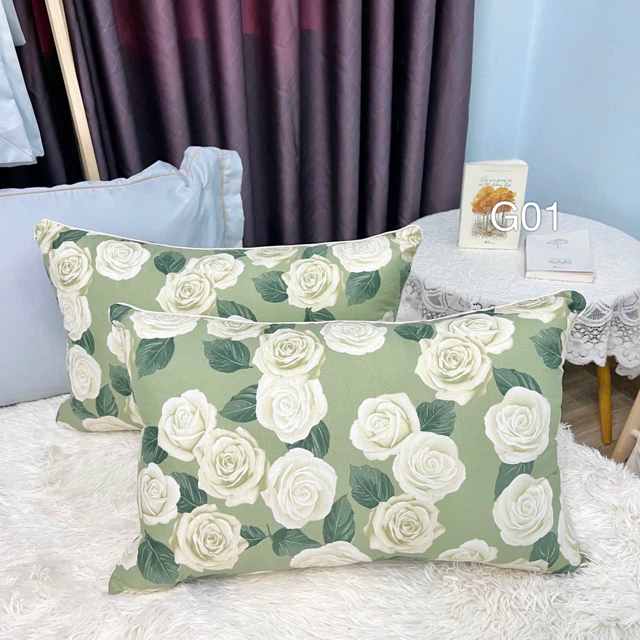 G01 set 2 gối hoa xanh