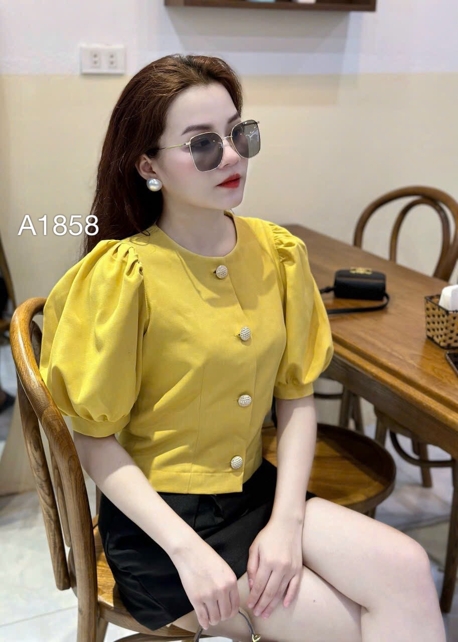 A1858 áo tay bồng cúc vàng