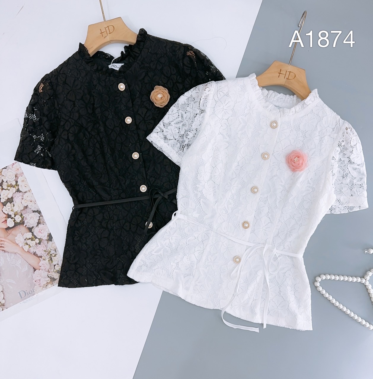 A1874 áo peplum hoa ren