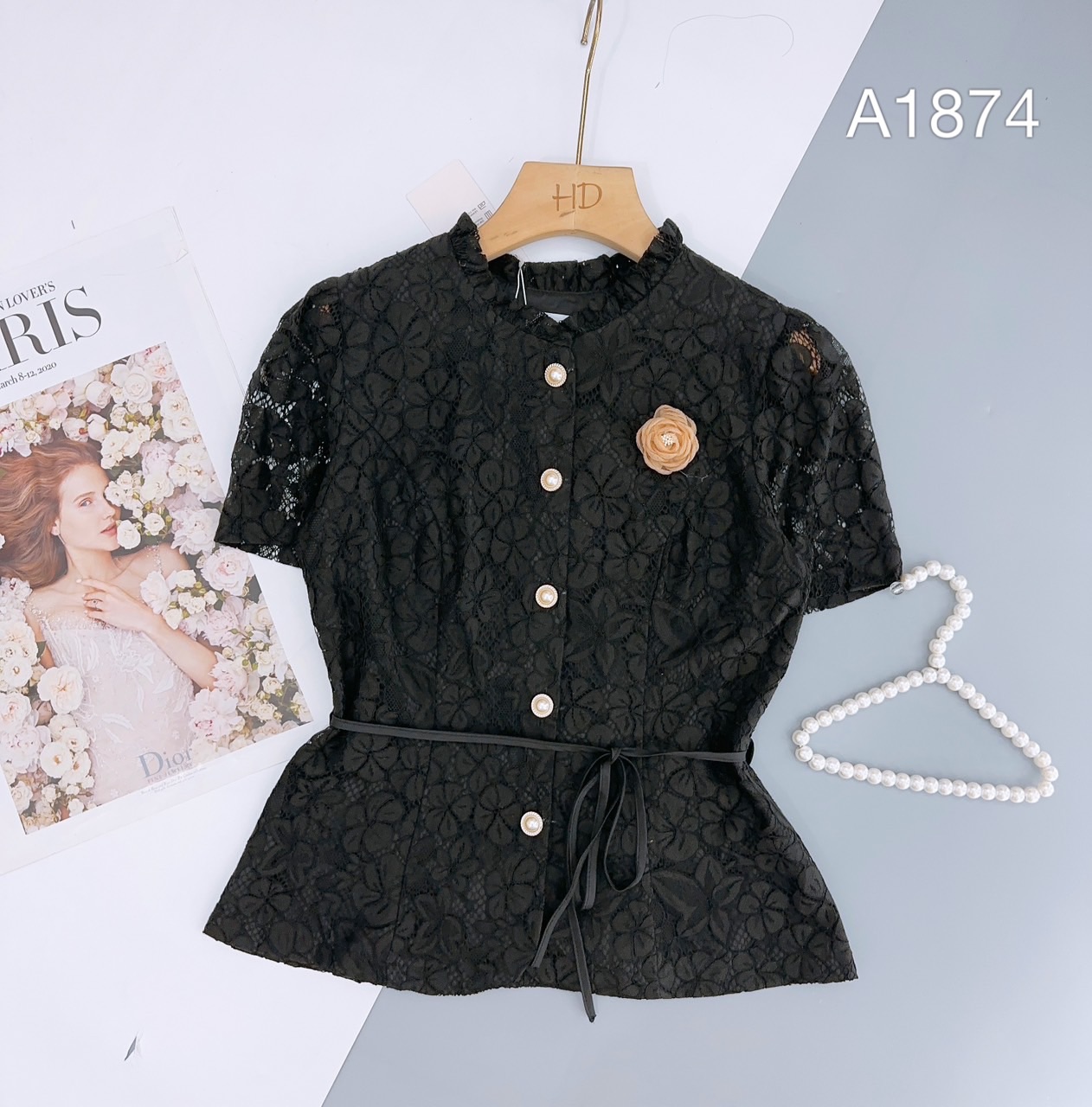 A1874 áo peplum hoa ren