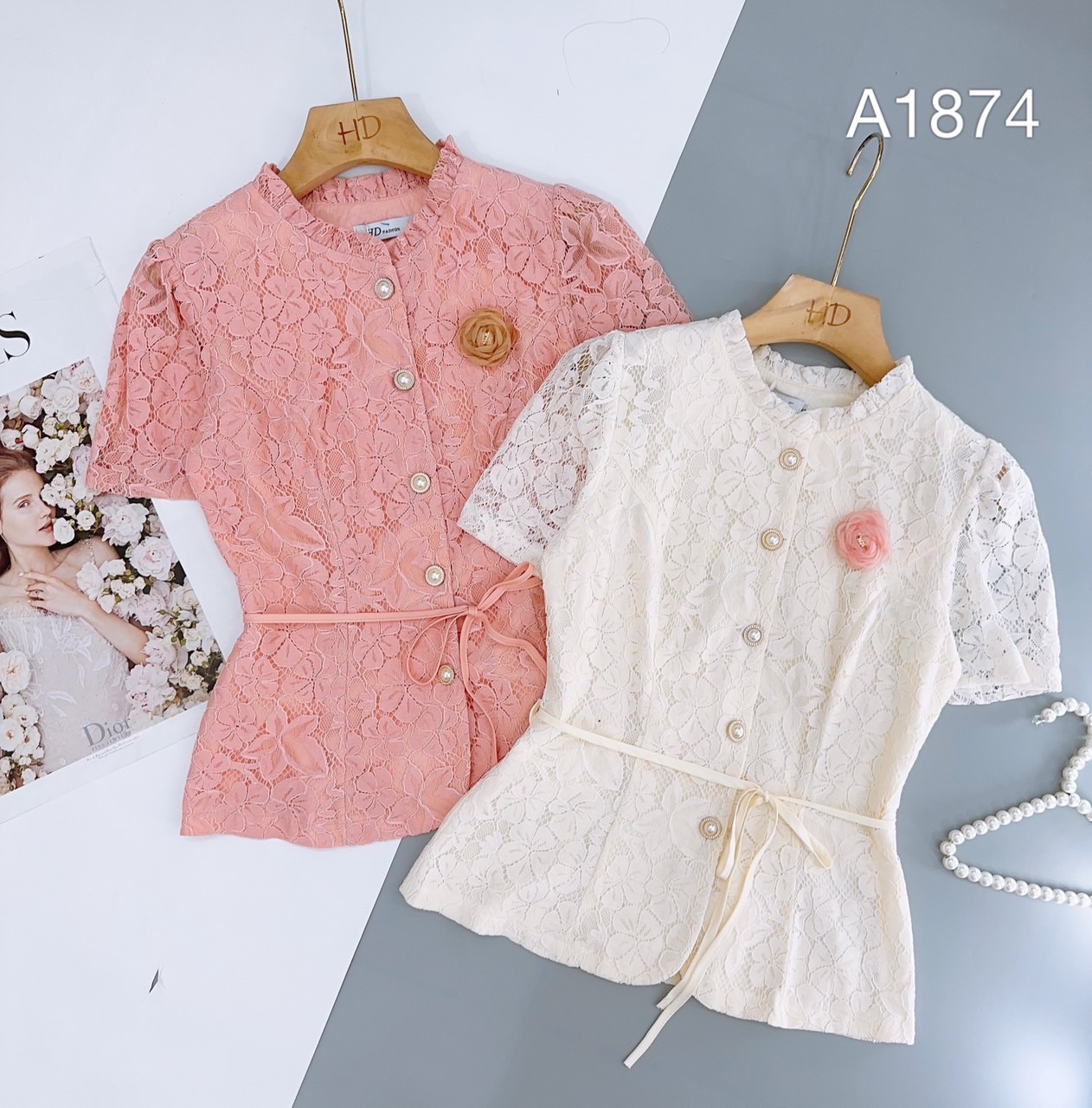A1874 áo peplum hoa ren