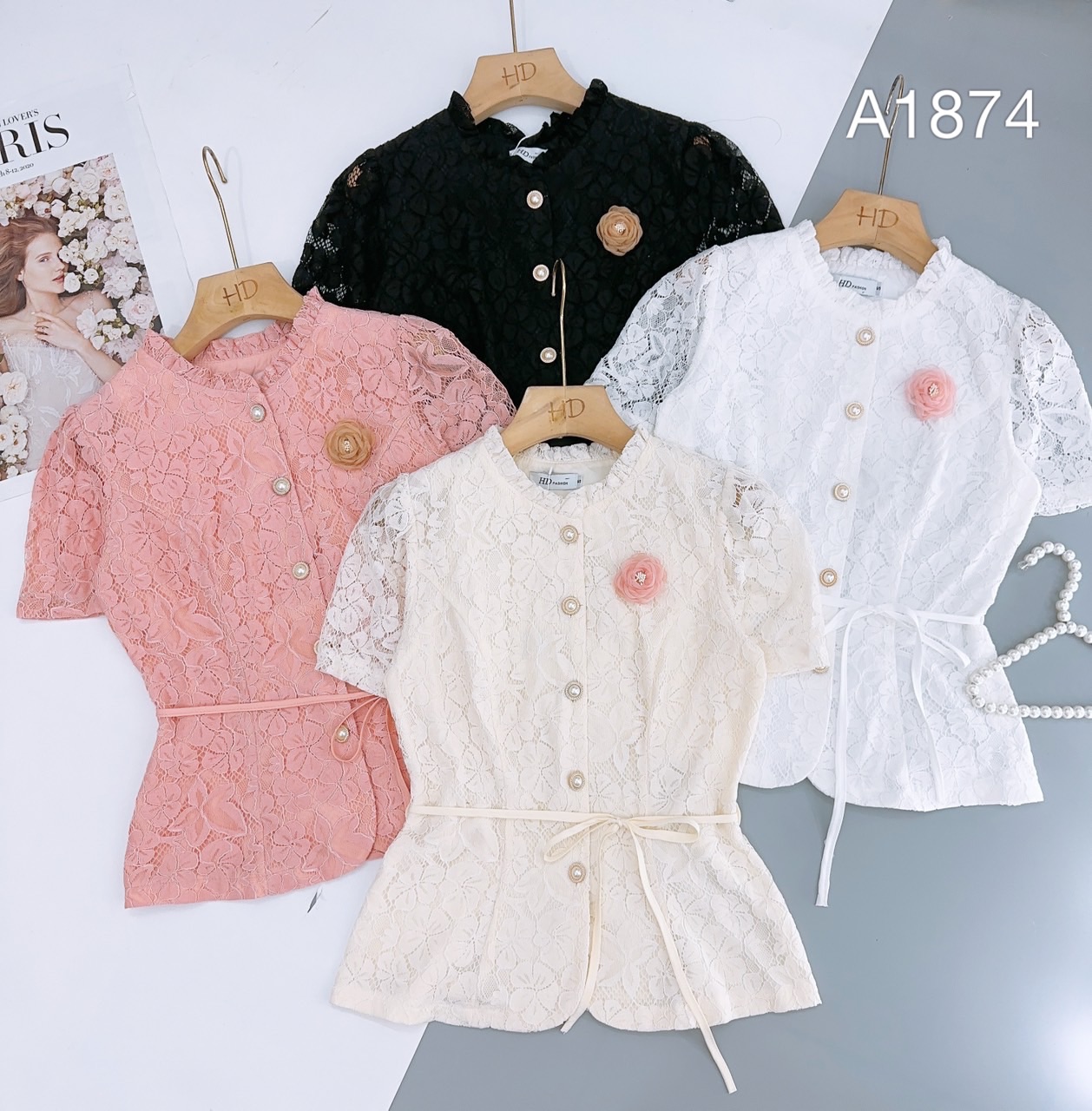 A1874 áo peplum hoa ren