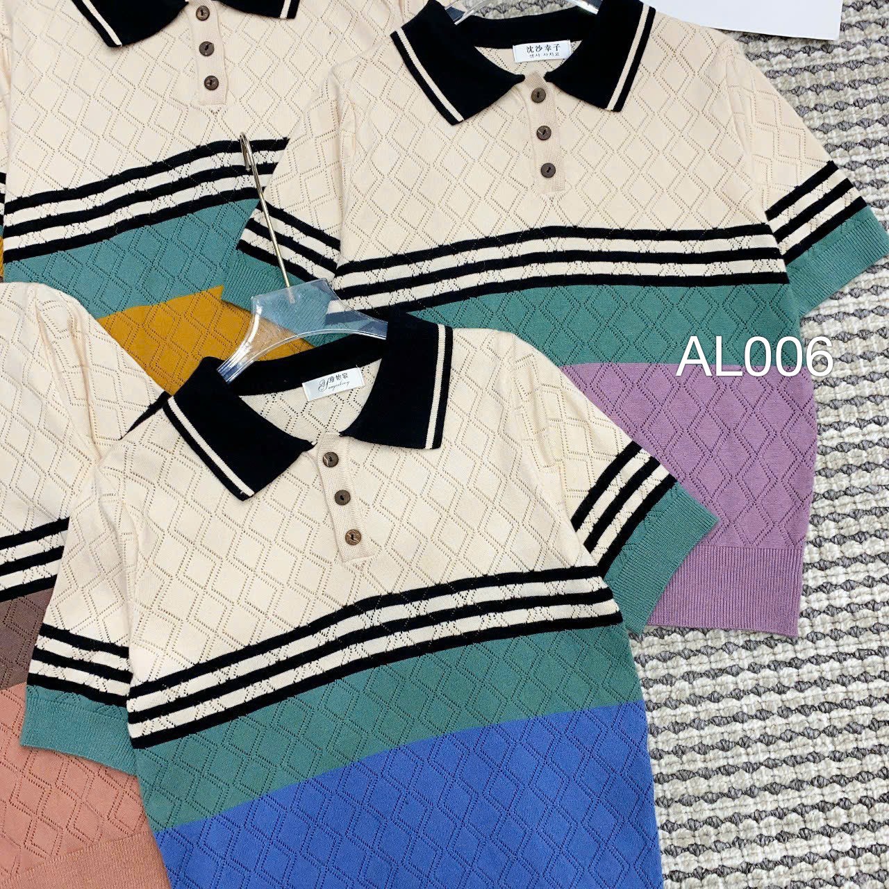 AL006 áo len polo kẻ