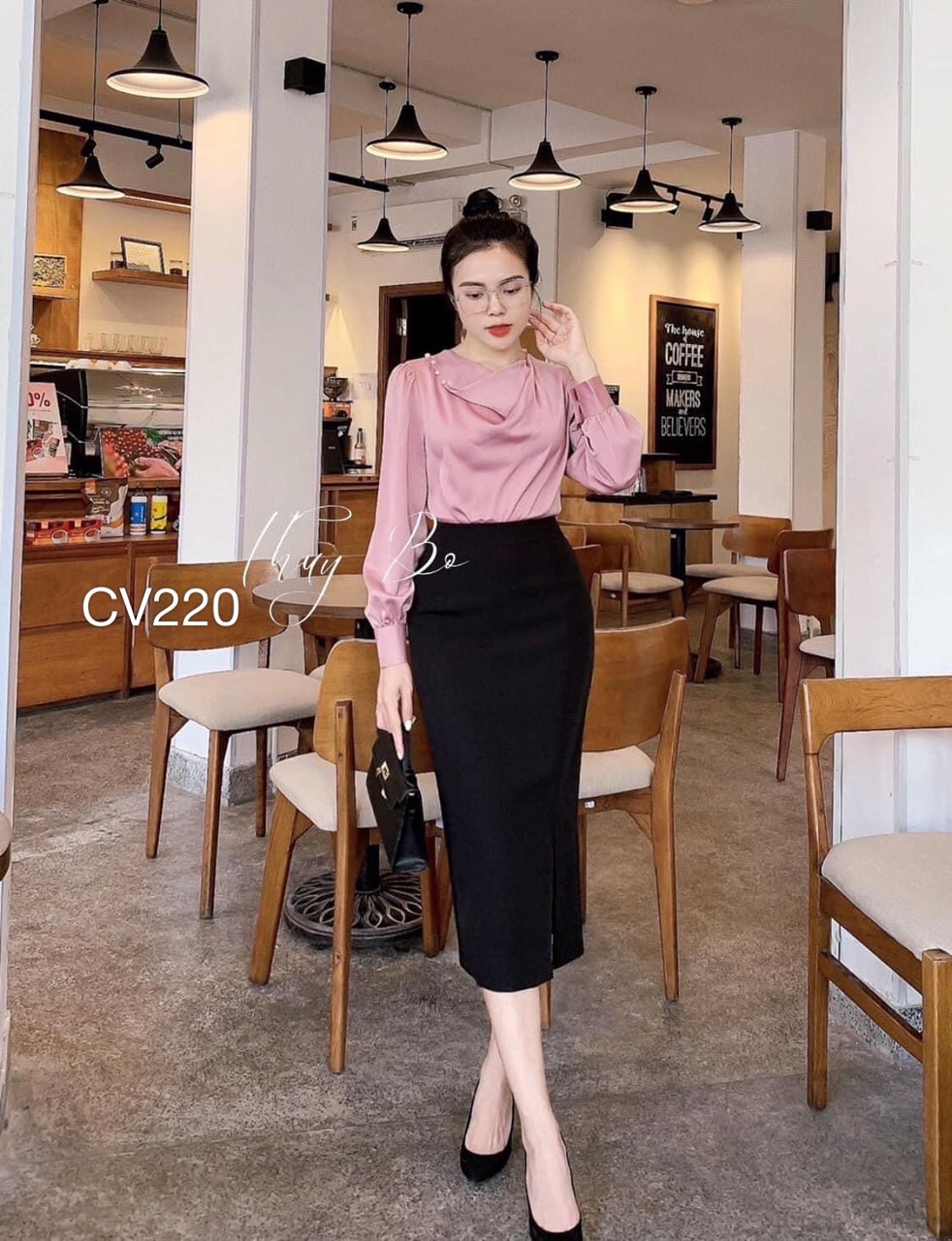 CV220 cv midi kaki xẻ trước