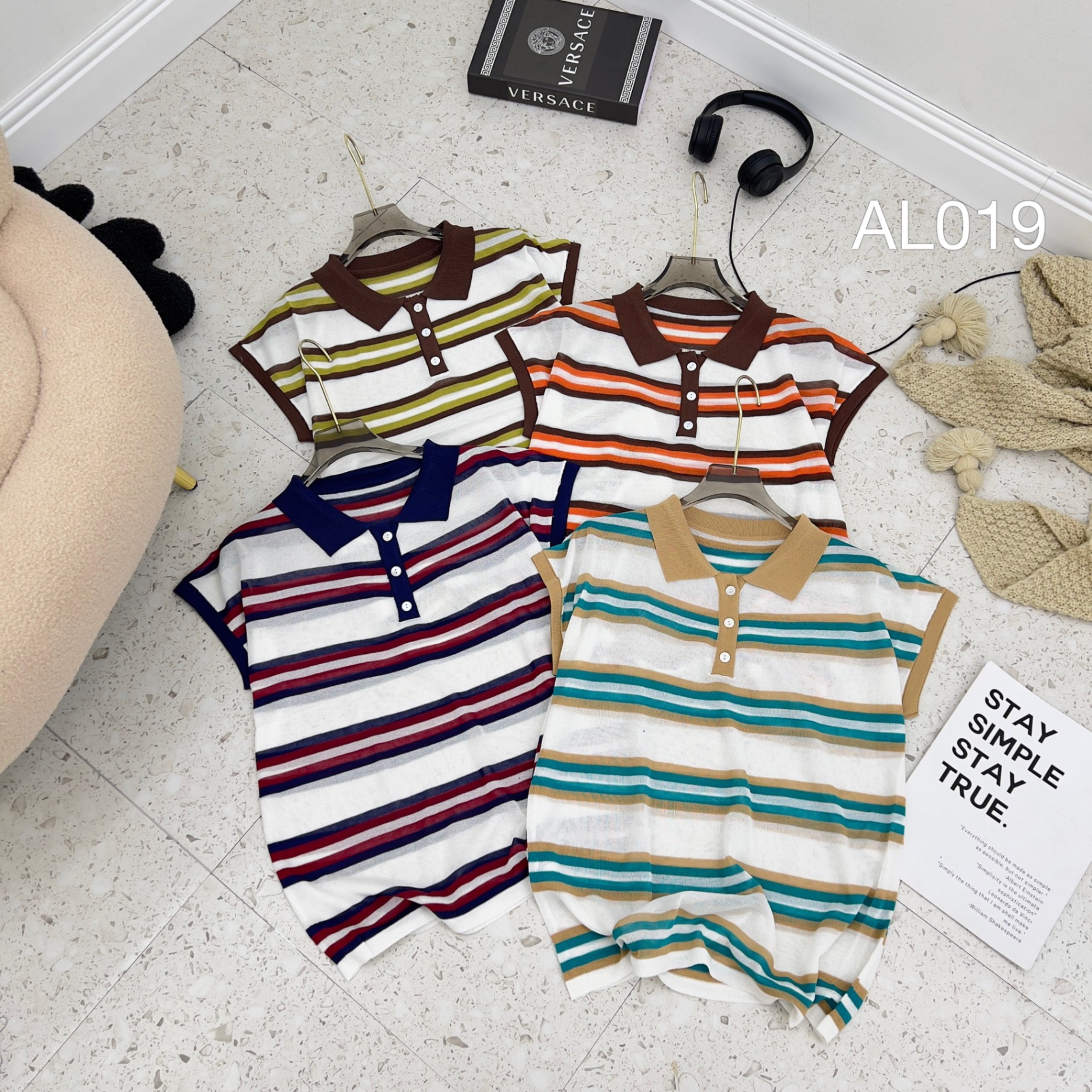 AL019 len kẻ polo cổ bẻ