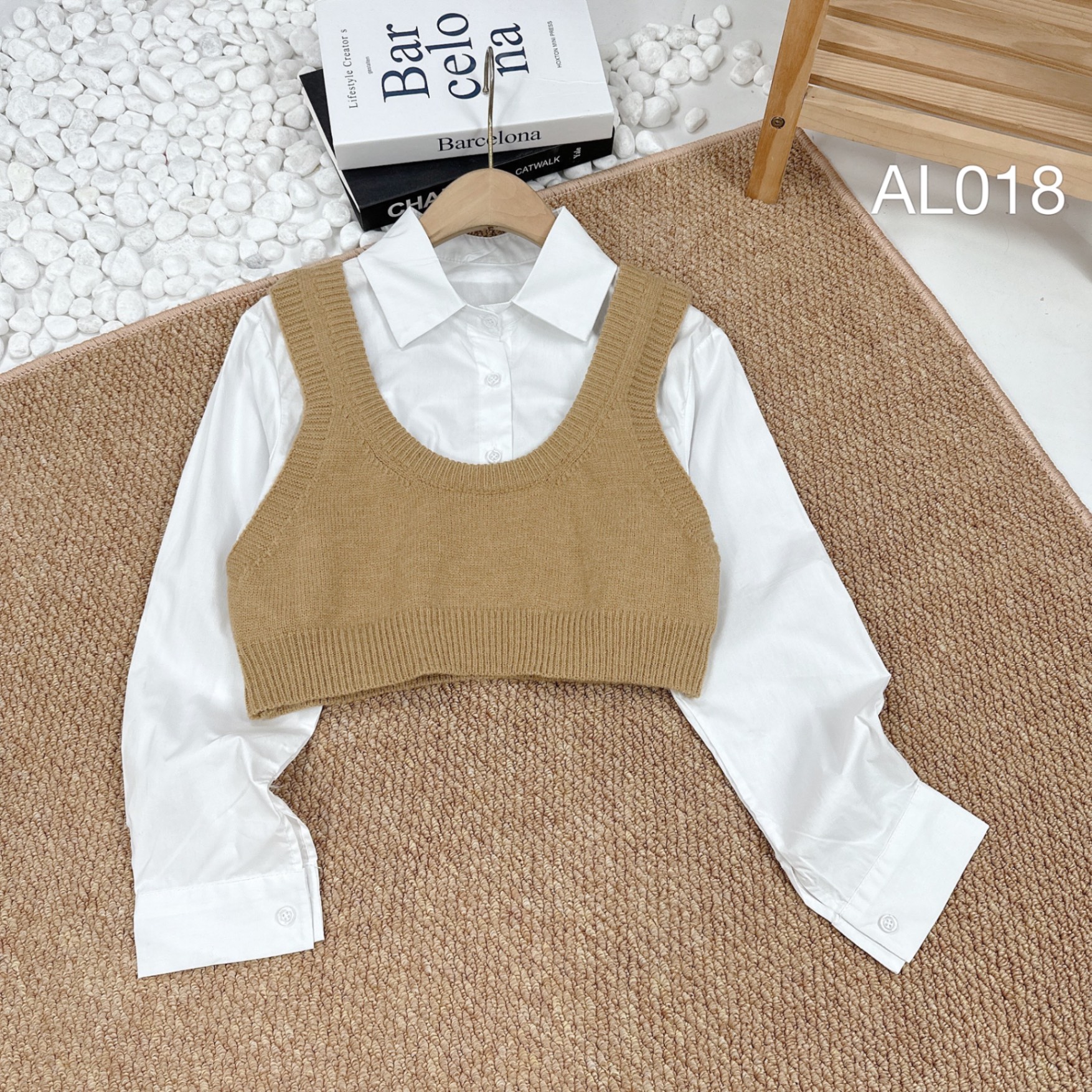 AL018 len croptop phối sơ mi