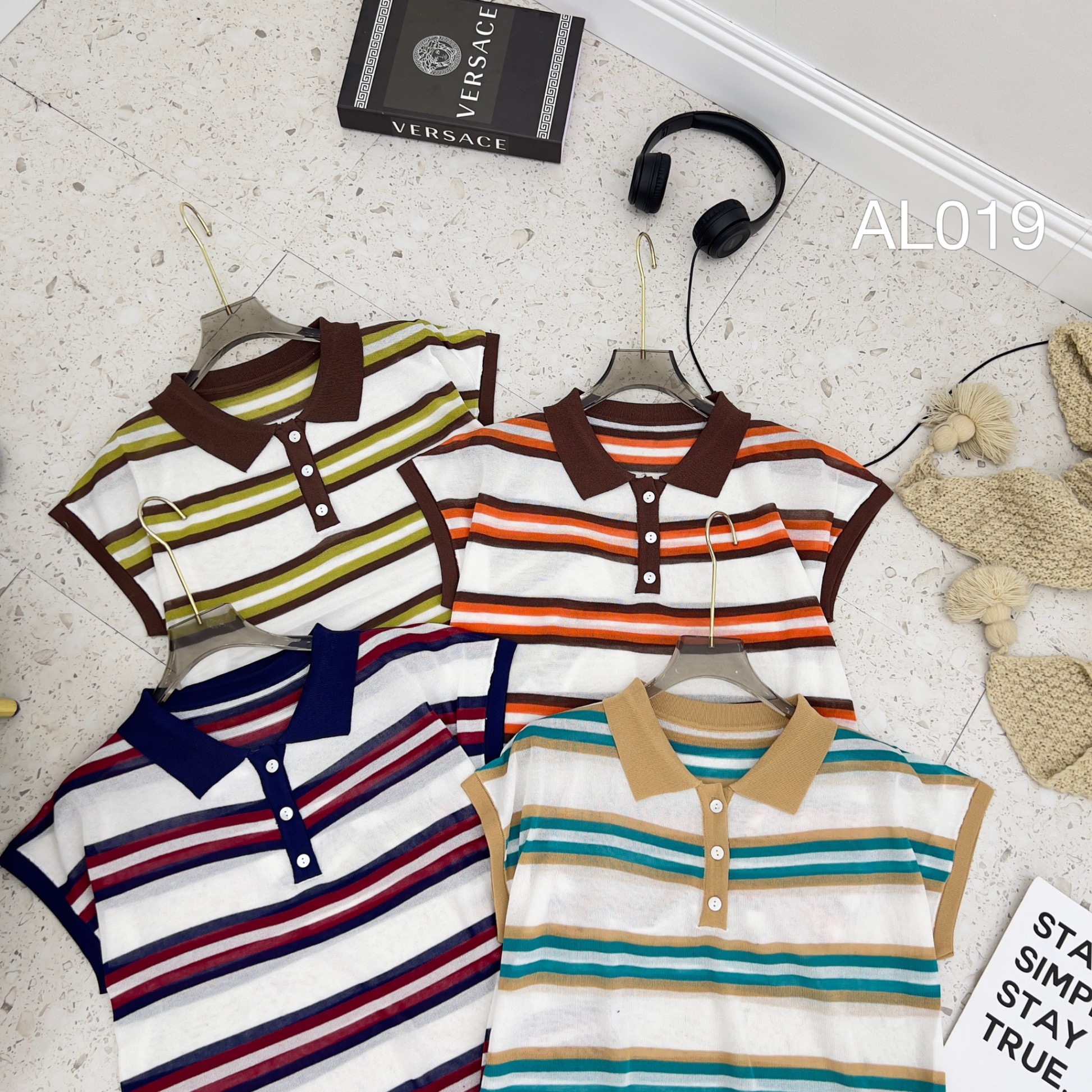 AL019 len kẻ polo cổ bẻ